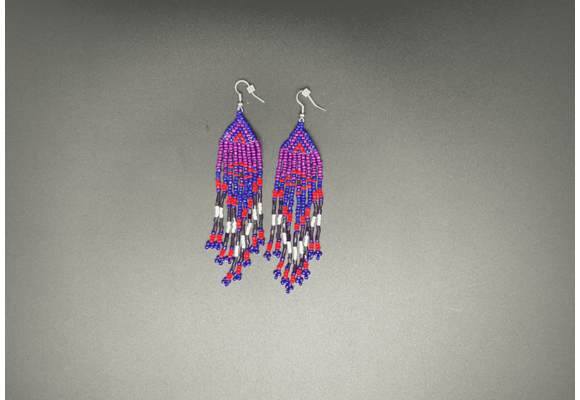 Purple Red and Blue Beaded Dangling Earrings