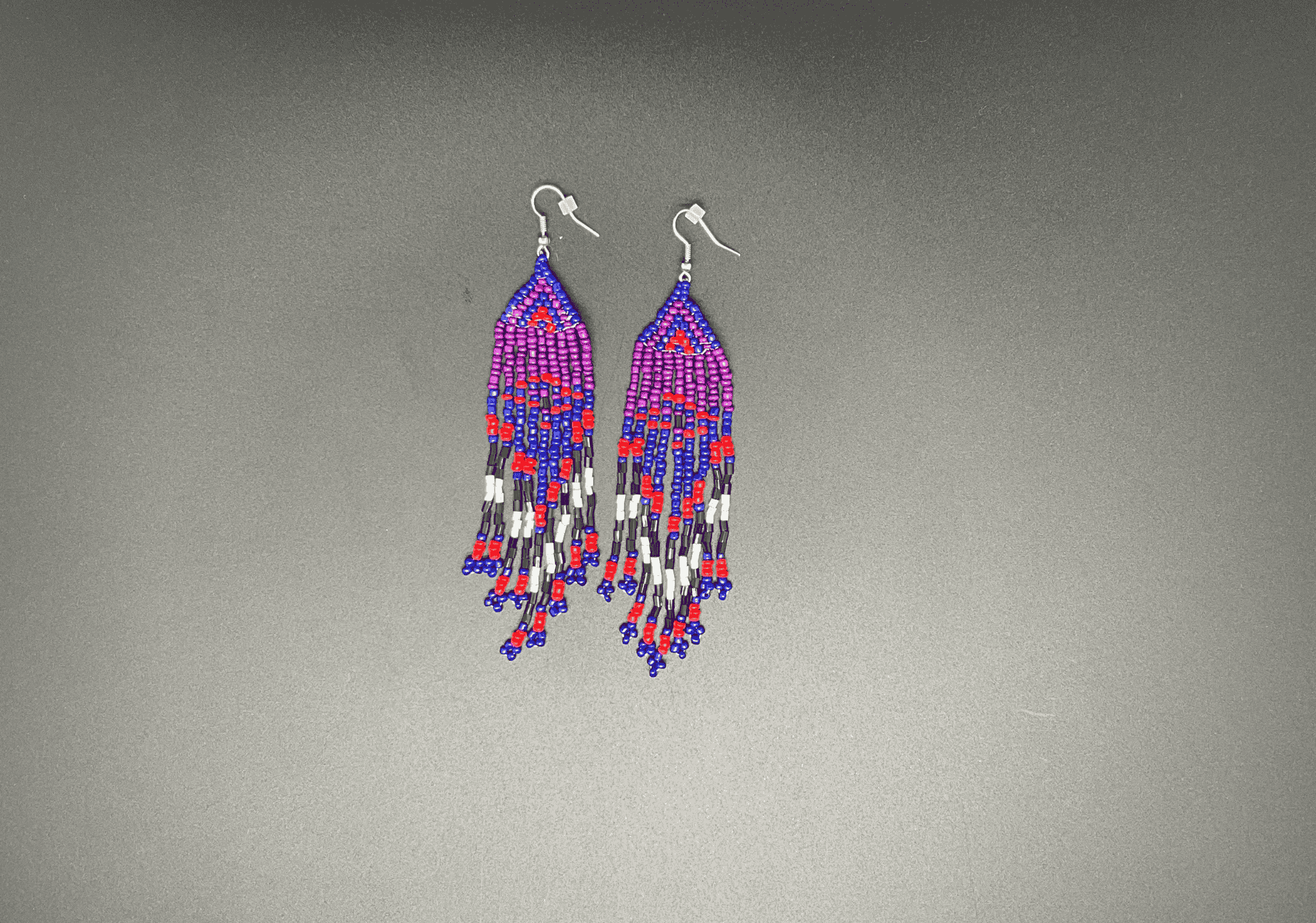 Purple Red and Blue Beaded Dangling Earrings