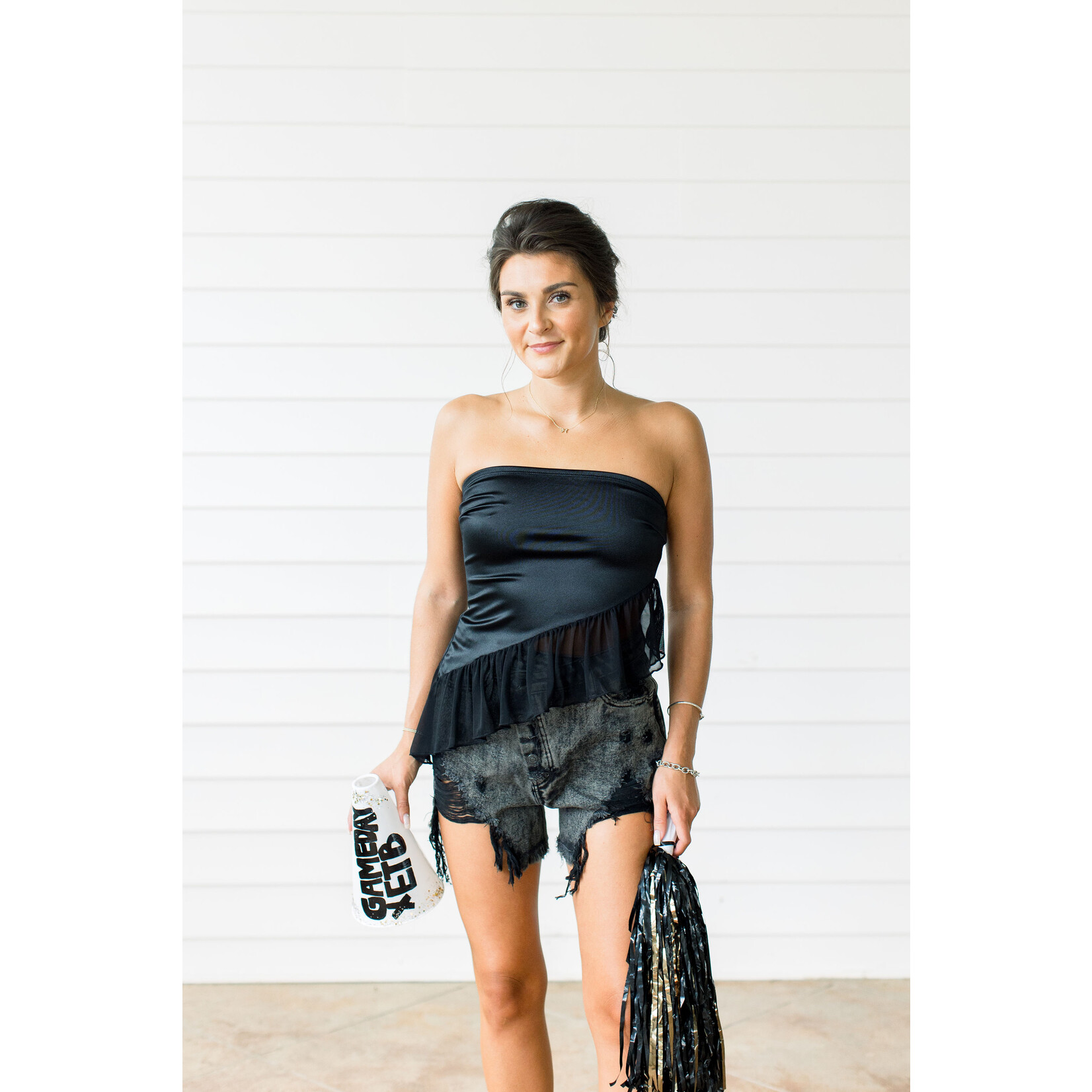 black ruffle tube top