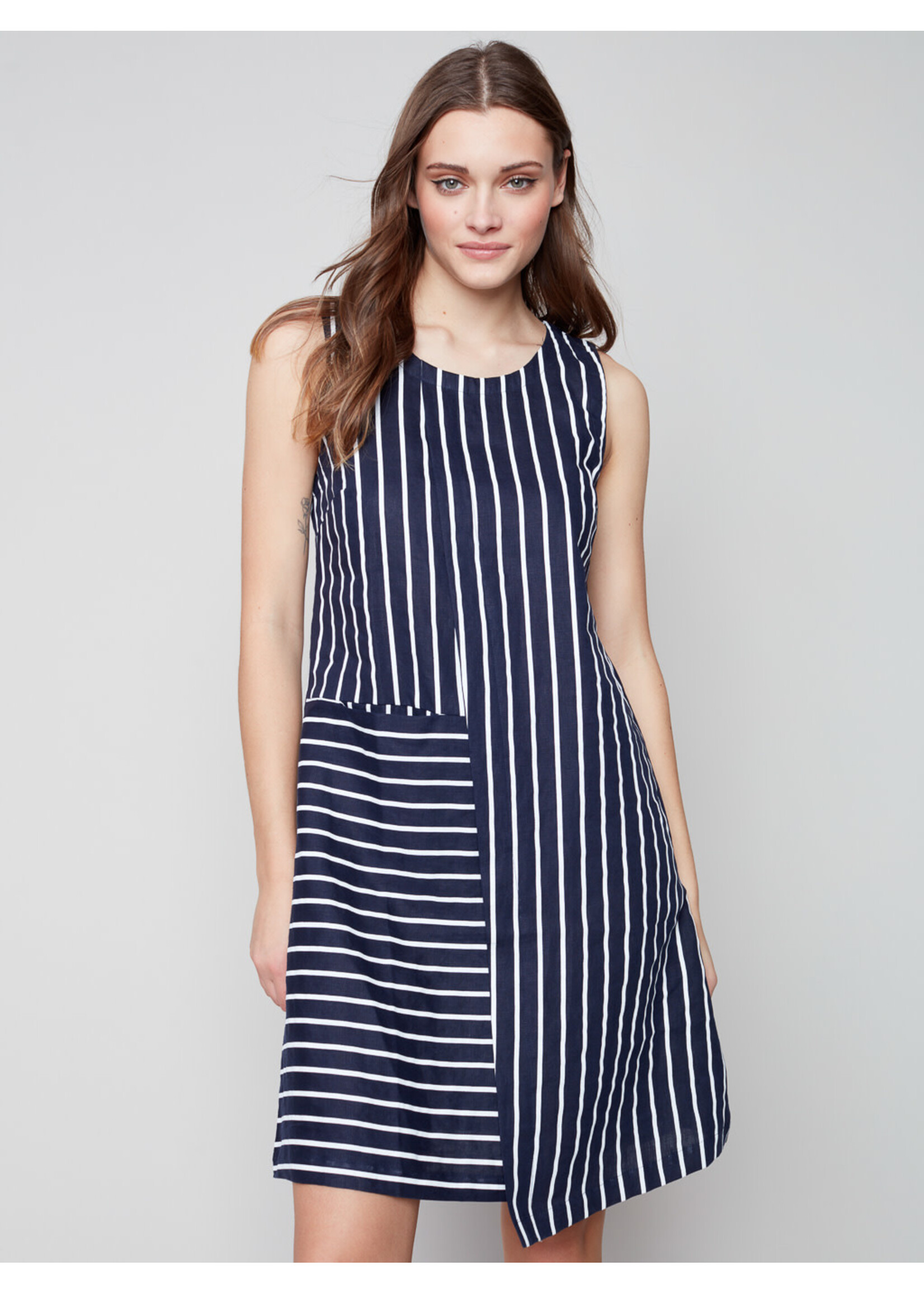 Charlie B Asymmetrical Stripe Linen Dress