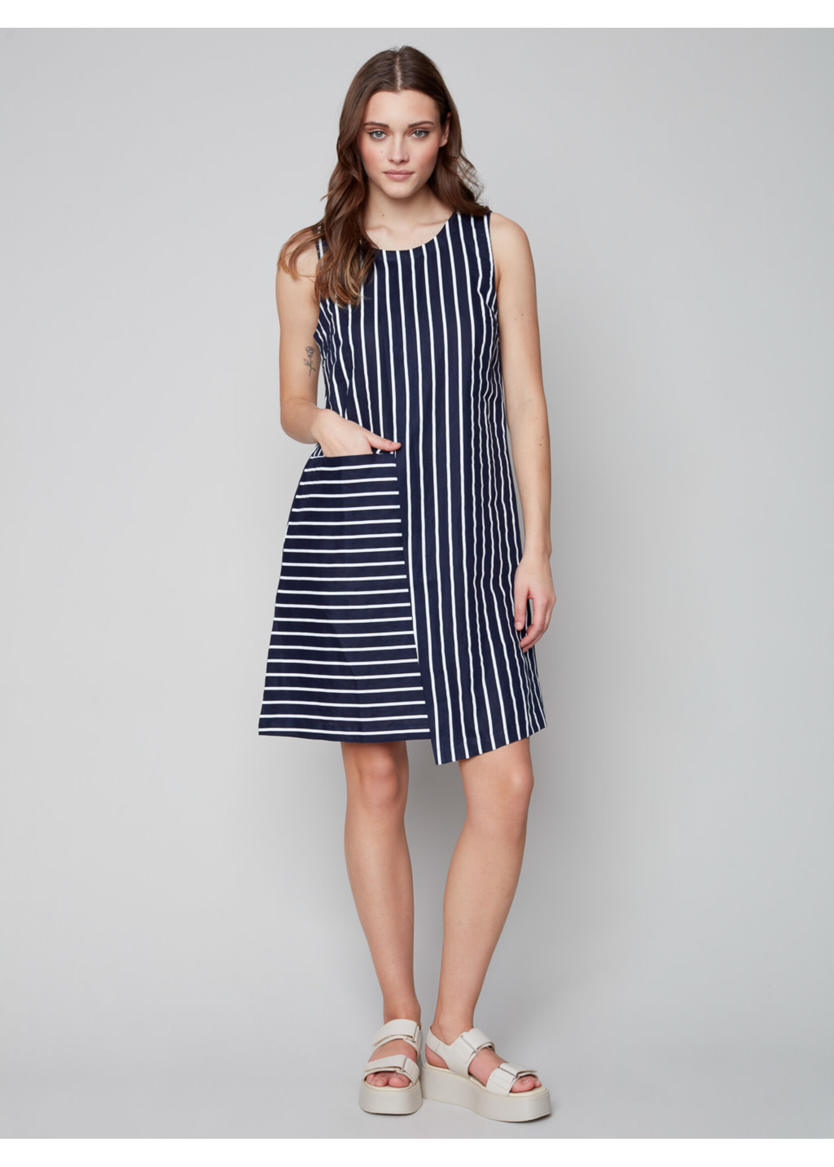 Charlie B Asymmetrical Stripe Linen Dress