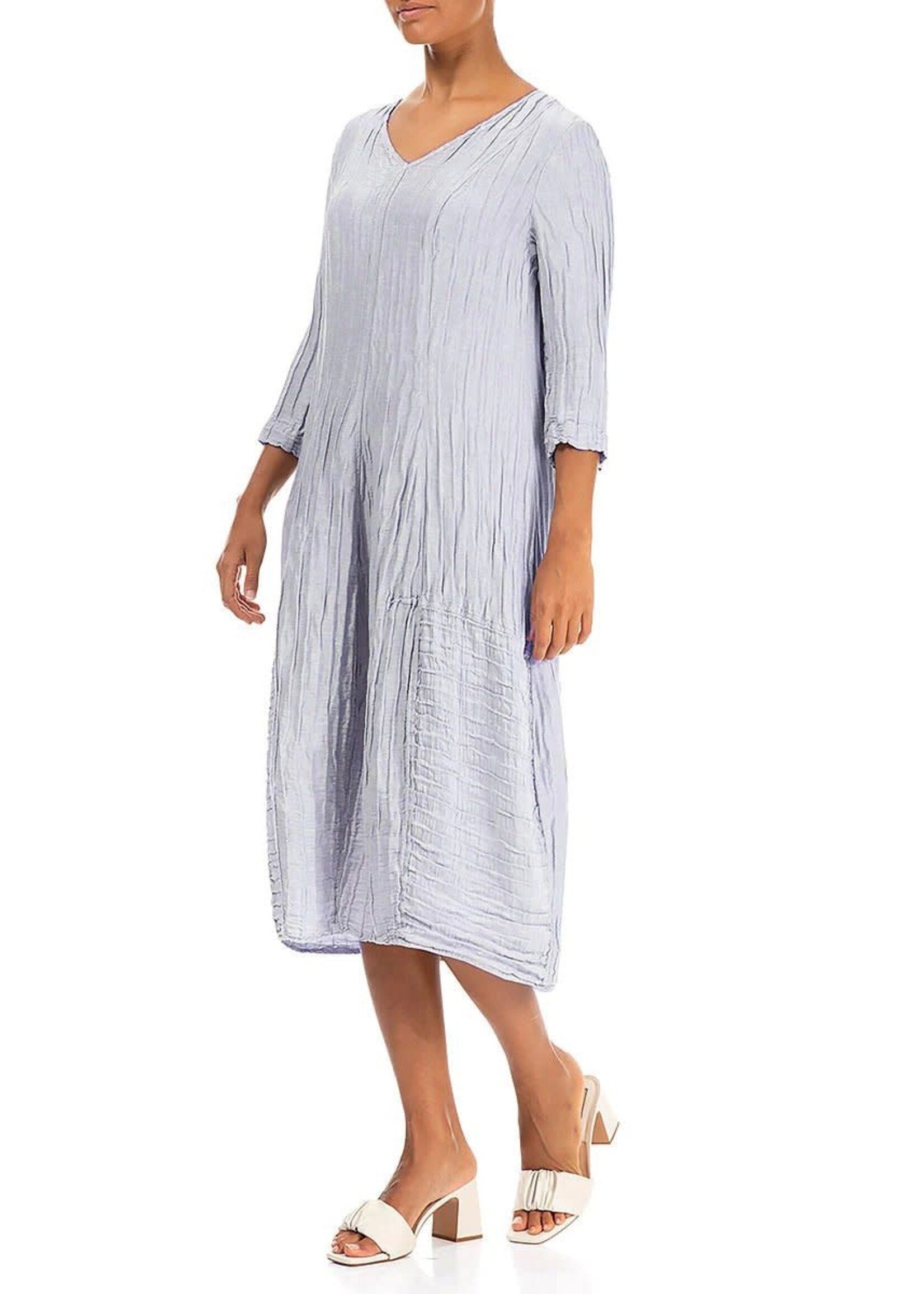 GRIZAS V-Neck Crinkled Lavender Silk Linen Dress