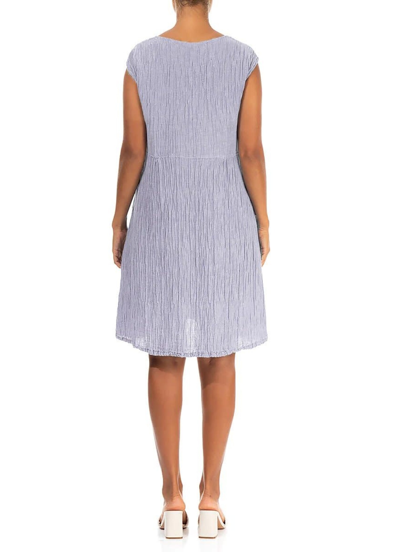 GRIZAS Midi V-Neck Crinkled Lavender Silk Linen Dress