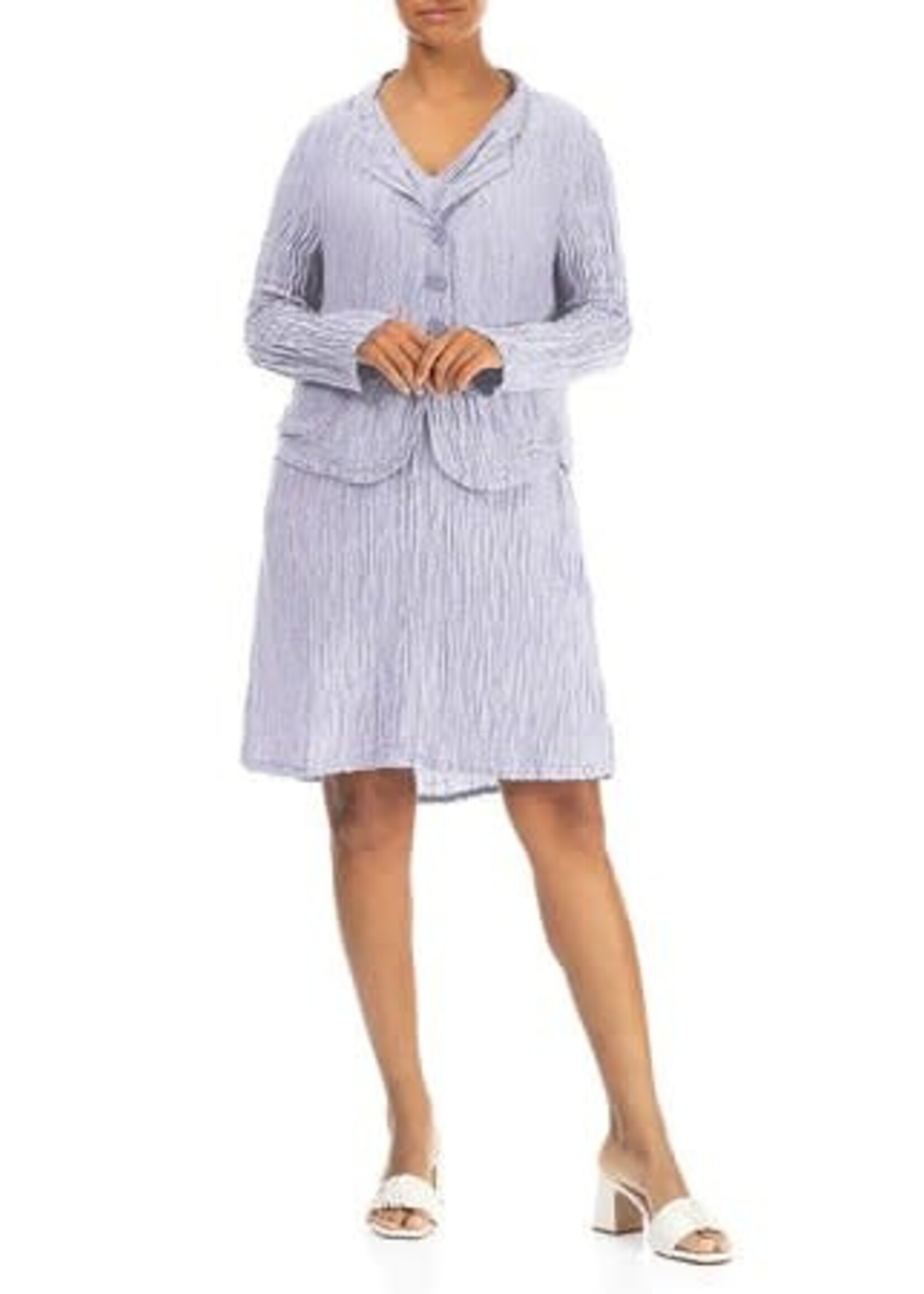 GRIZAS Midi V-Neck Crinkled Lavender Silk Linen Dress