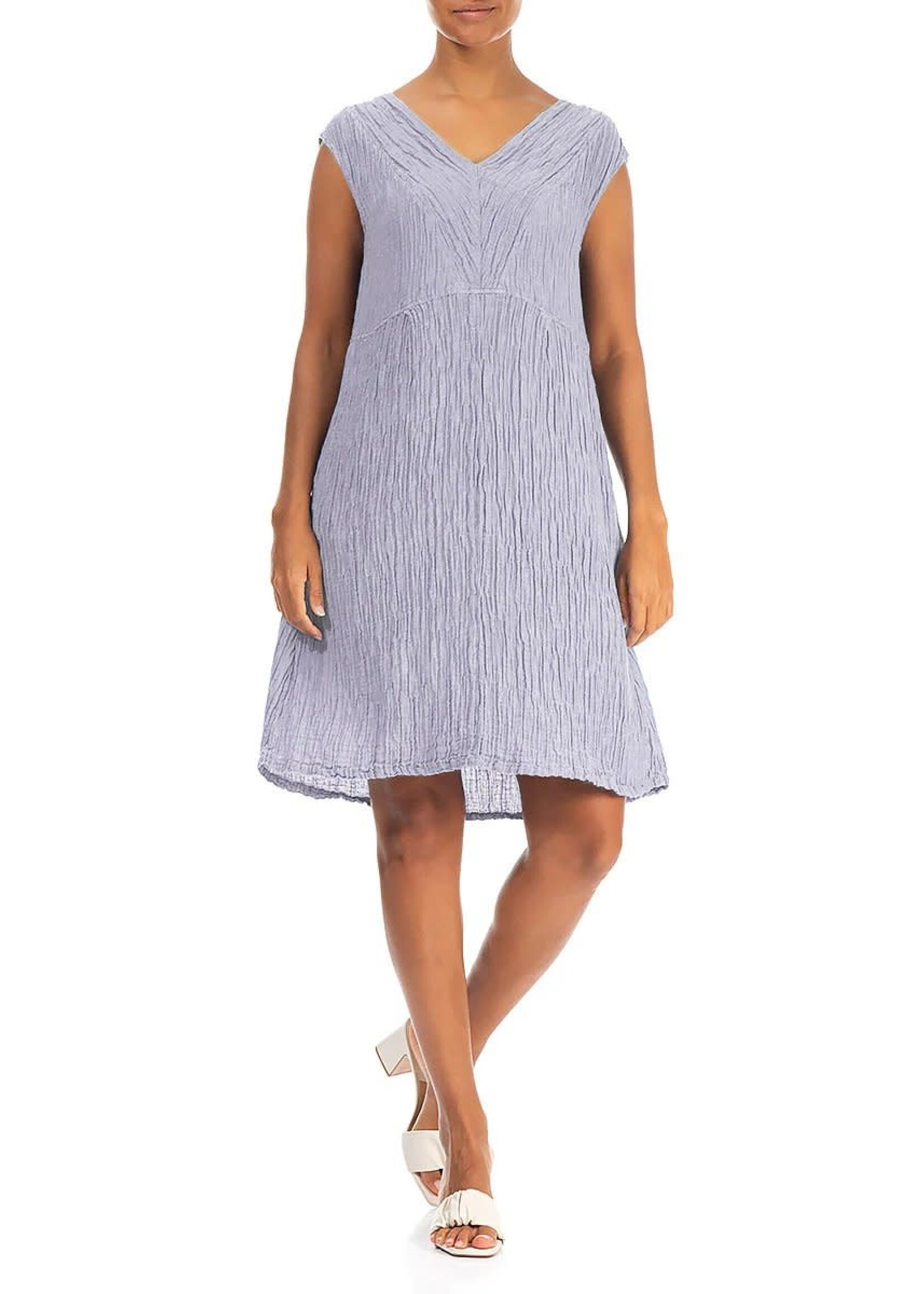 GRIZAS Midi V-Neck Crinkled Lavender Silk Linen Dress