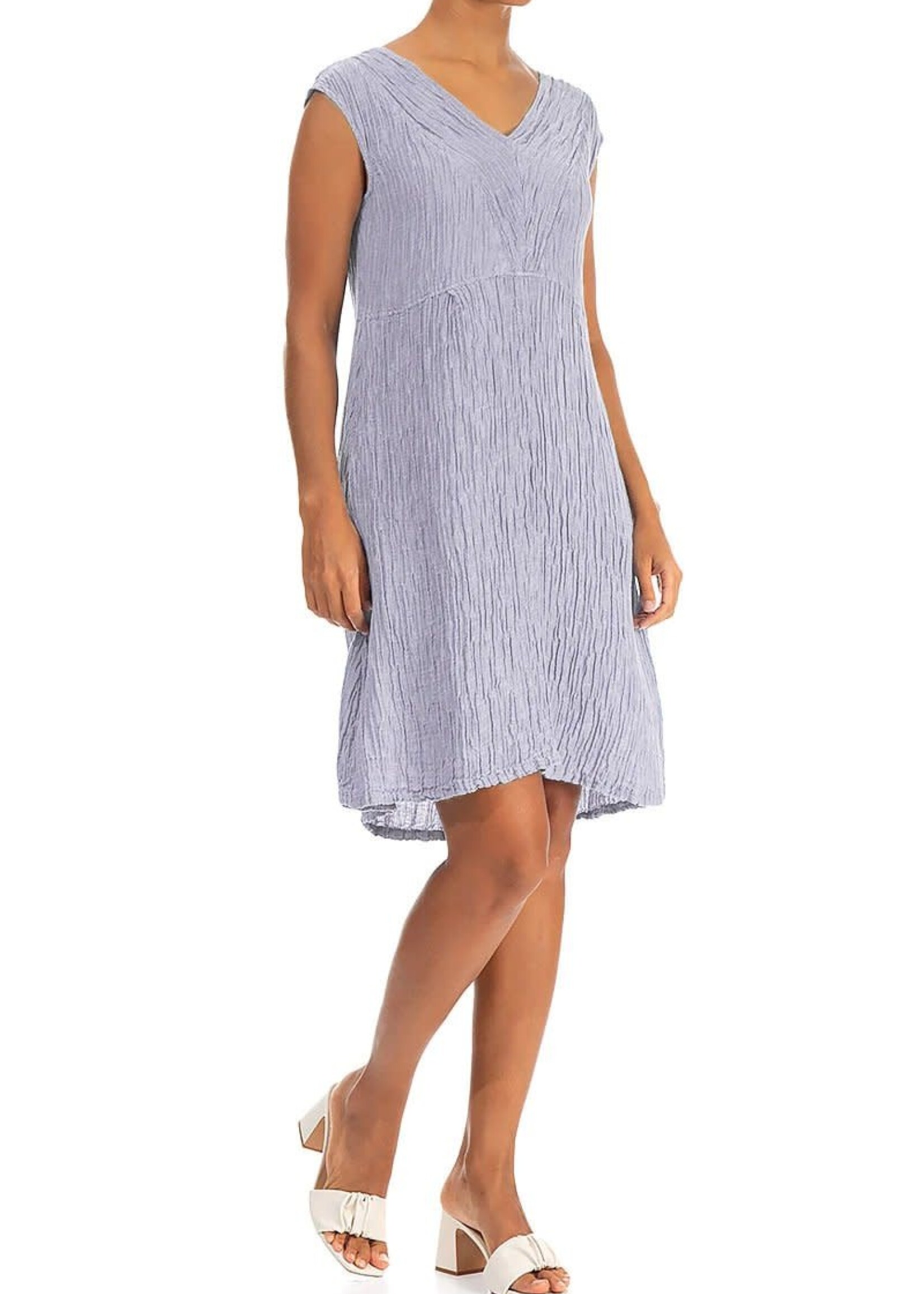 GRIZAS Midi V-Neck Crinkled Lavender Silk Linen Dress