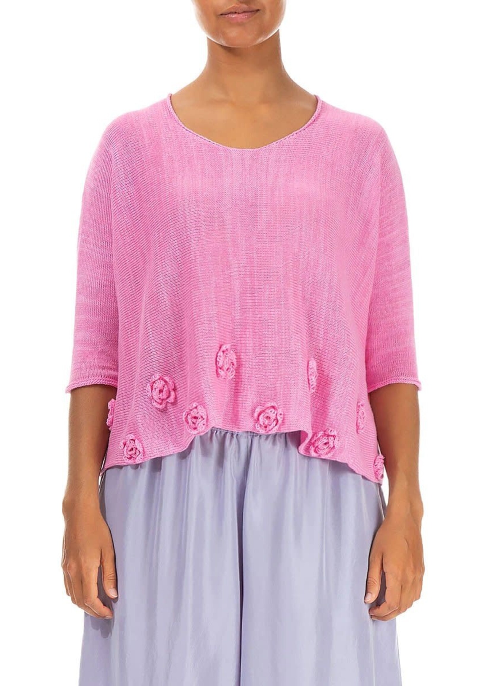 GRIZAS Flowers Decorated Taffy Pink Linen Jumper