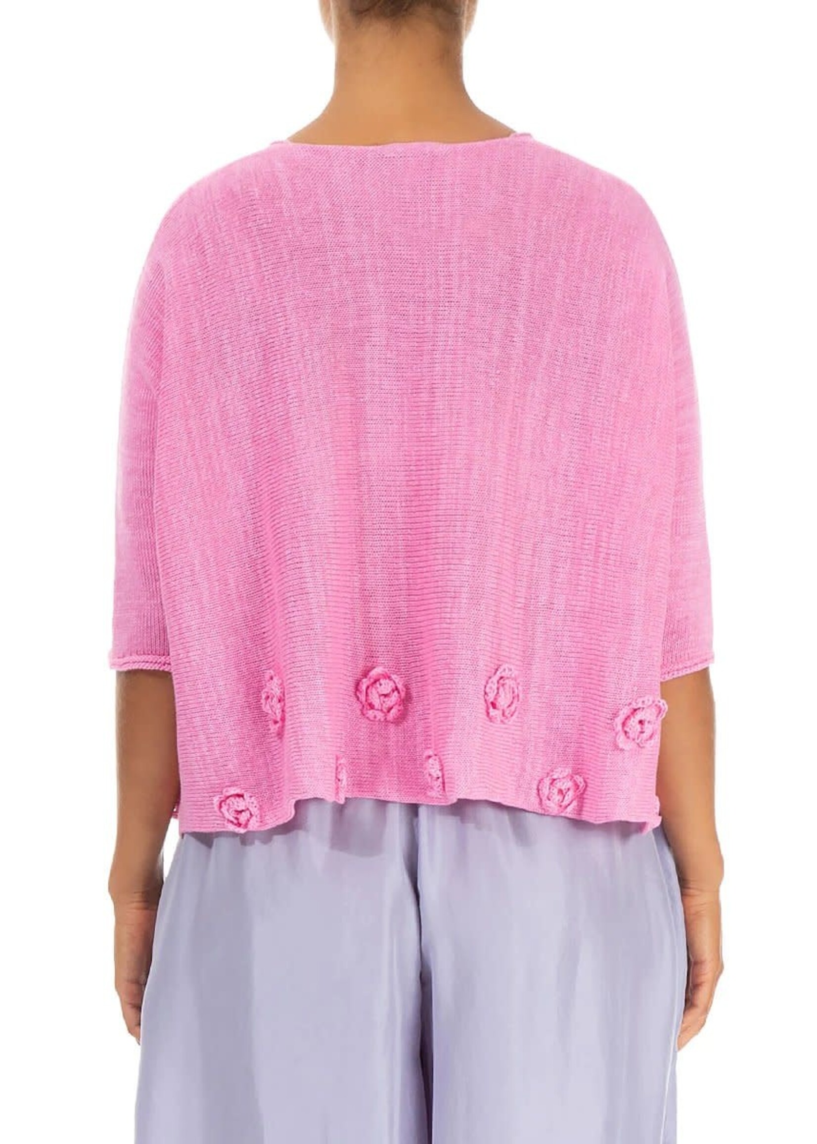 GRIZAS Flowers Decorated Taffy Pink Linen Jumper