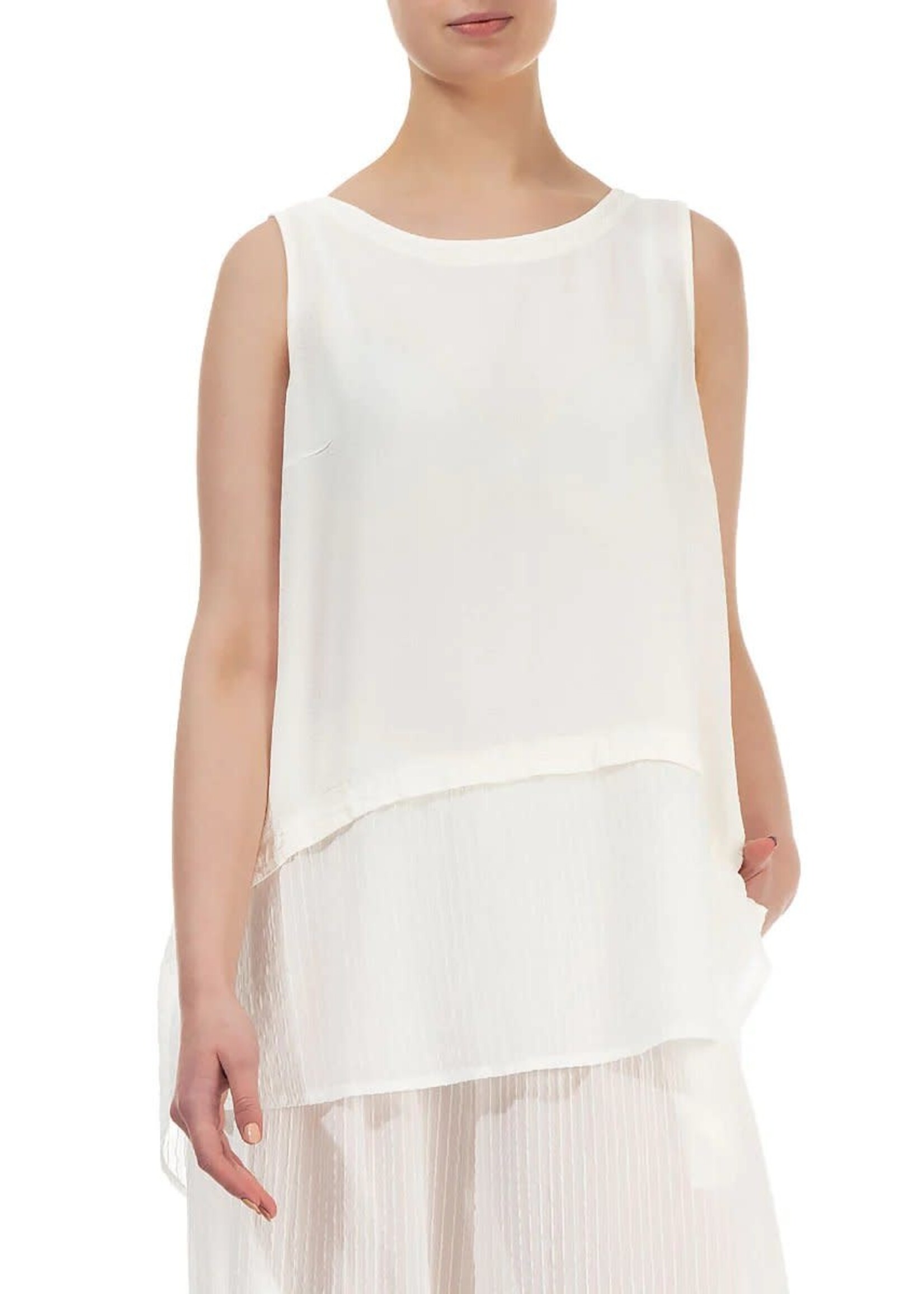 GRIZAS Sleeveless Loose White Silk Viscose Blouse/Top