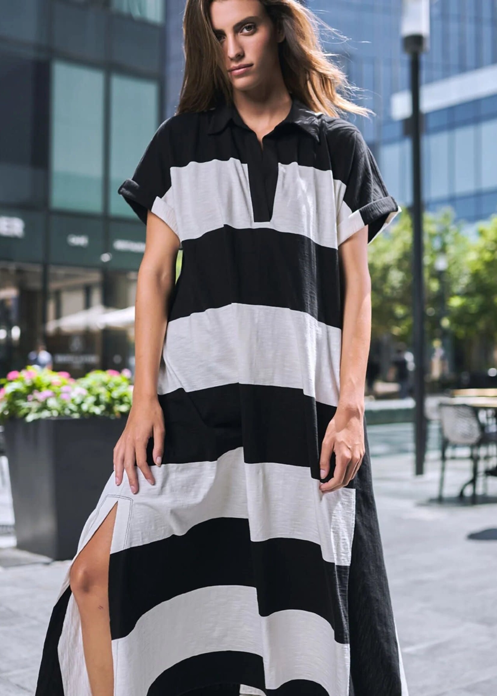 ALEMBIKA Urban Rugby Stripe Maxi Dress, White/Black