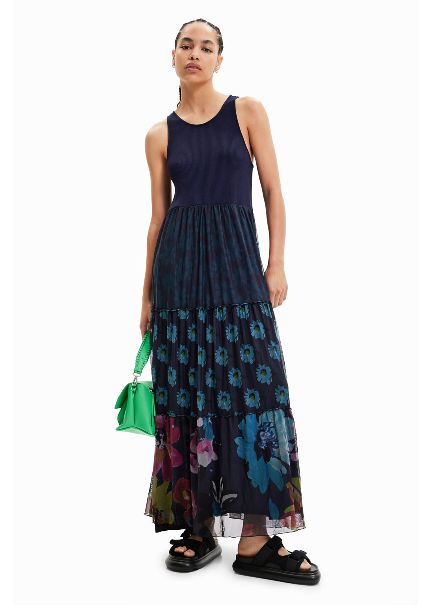 DESIGUAL Long combination tulle dress