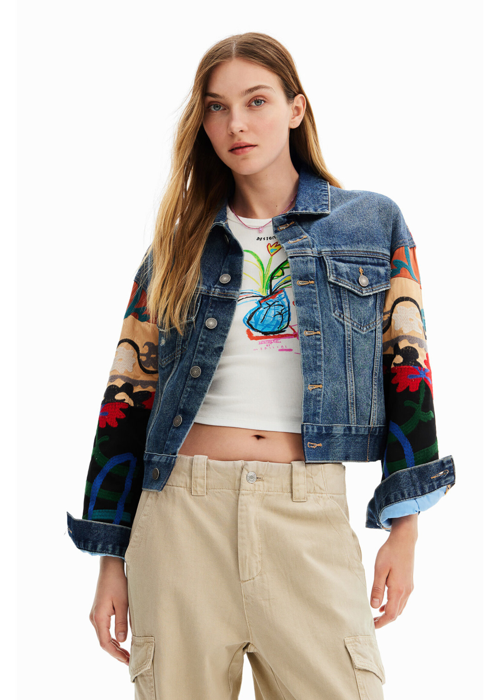 DESIGUAL Ethnic denim trucker jacket