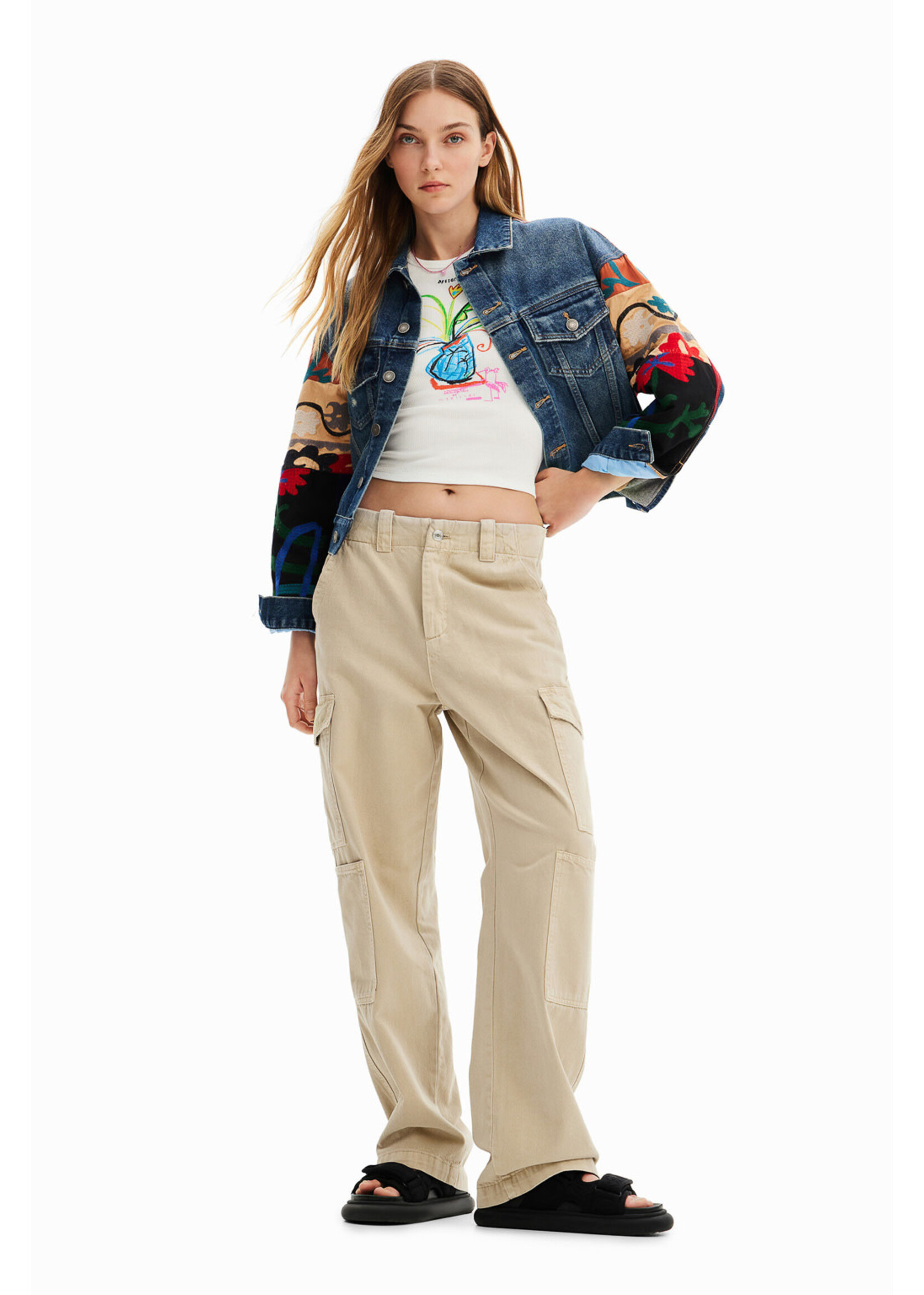 DESIGUAL Ethnic denim trucker jacket