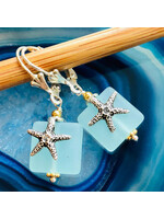 HOWLING DOG Square Seaglass Earring w/Starfish