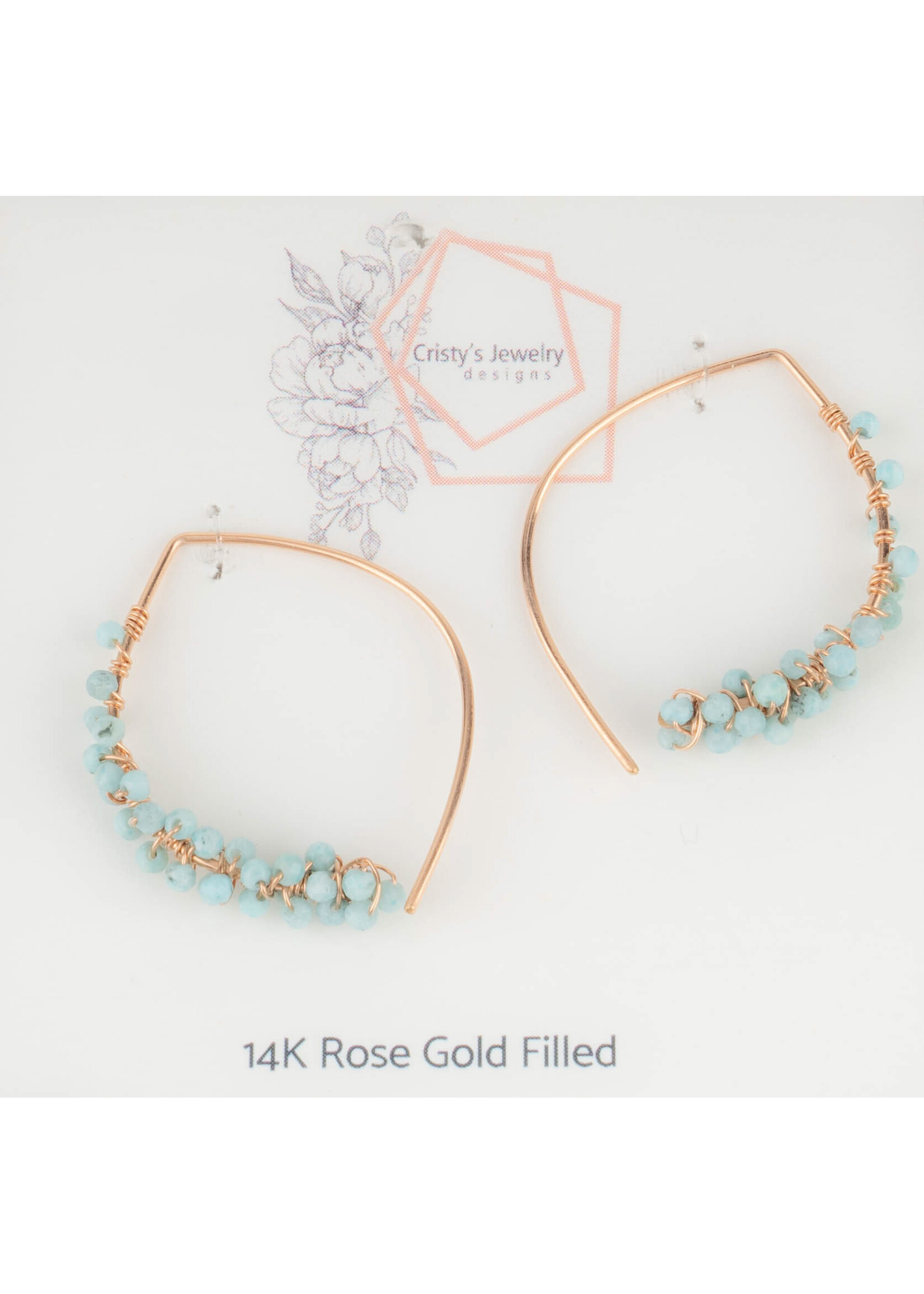 Cristy's Jewelry Designs Rose Gold Cluster Earrings Larimar
