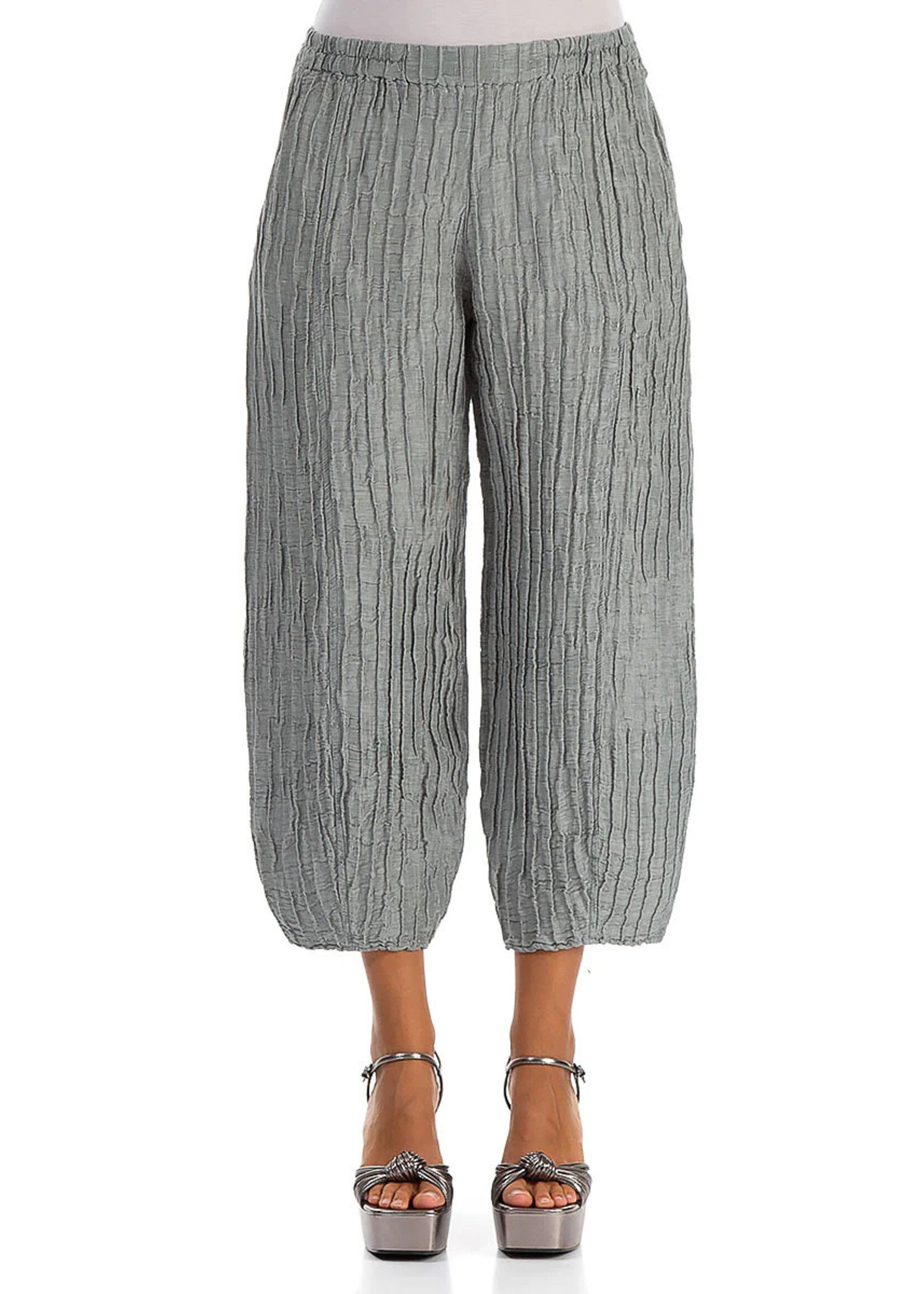 GRIZAS Cropped Taper Sage Silk Linen Trousers