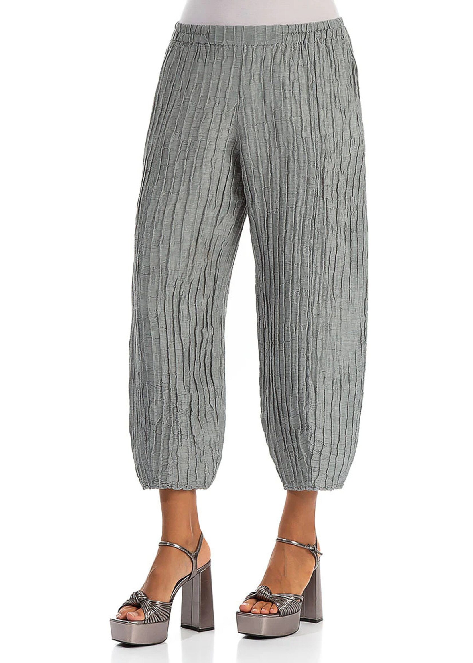 GRIZAS Cropped Taper Sage Silk Linen Trousers