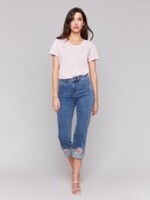 Charlie B Embroidered Roll Up Cuff Pant C5334R