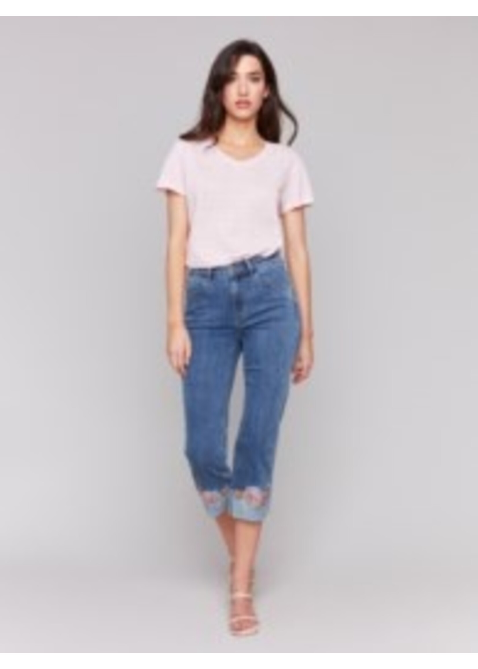 Charlie B Embroidered Roll Up Cuff Pant C5334R