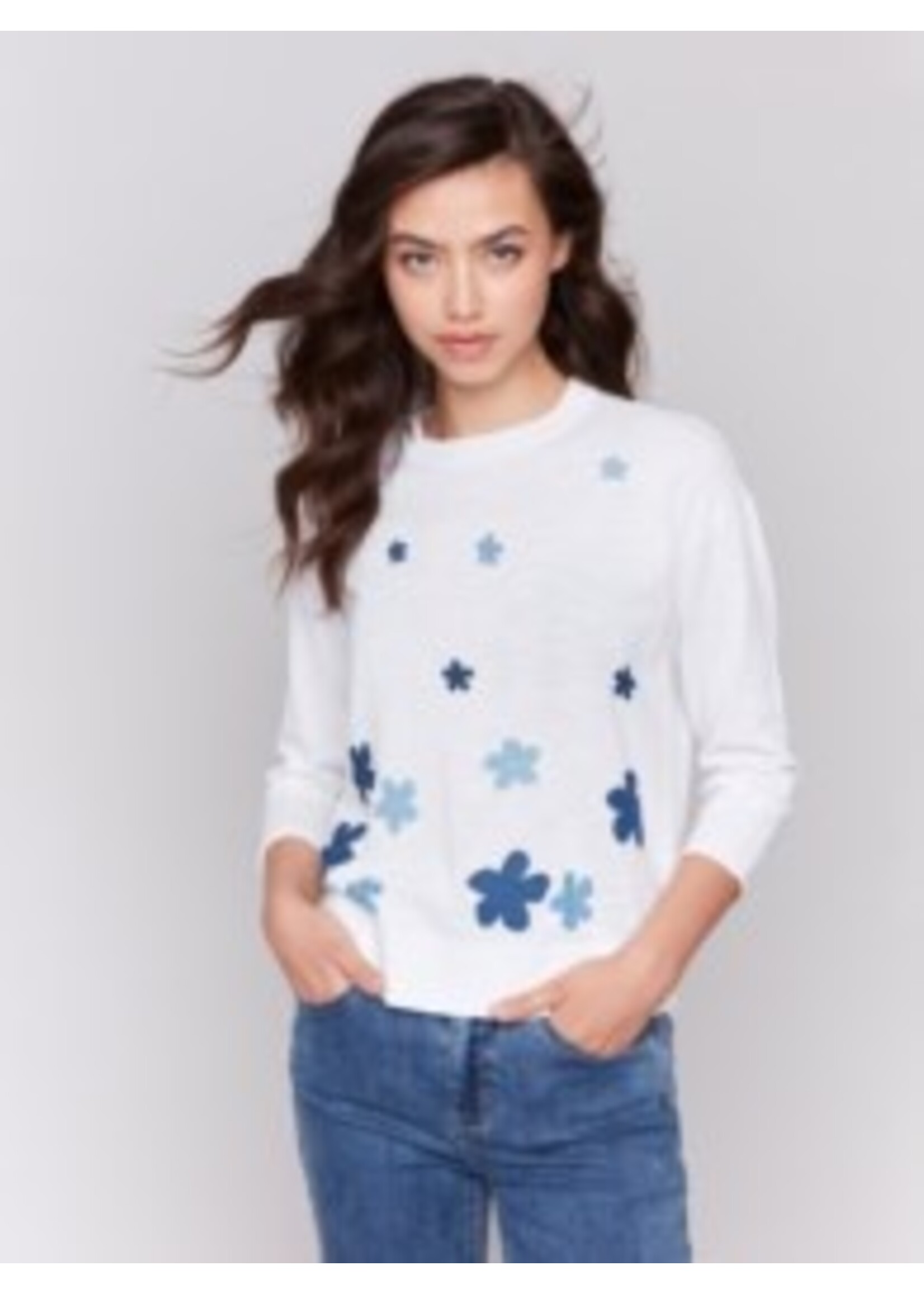 Charlie B 3/4 Slv Crew Neck Sweater C2799B