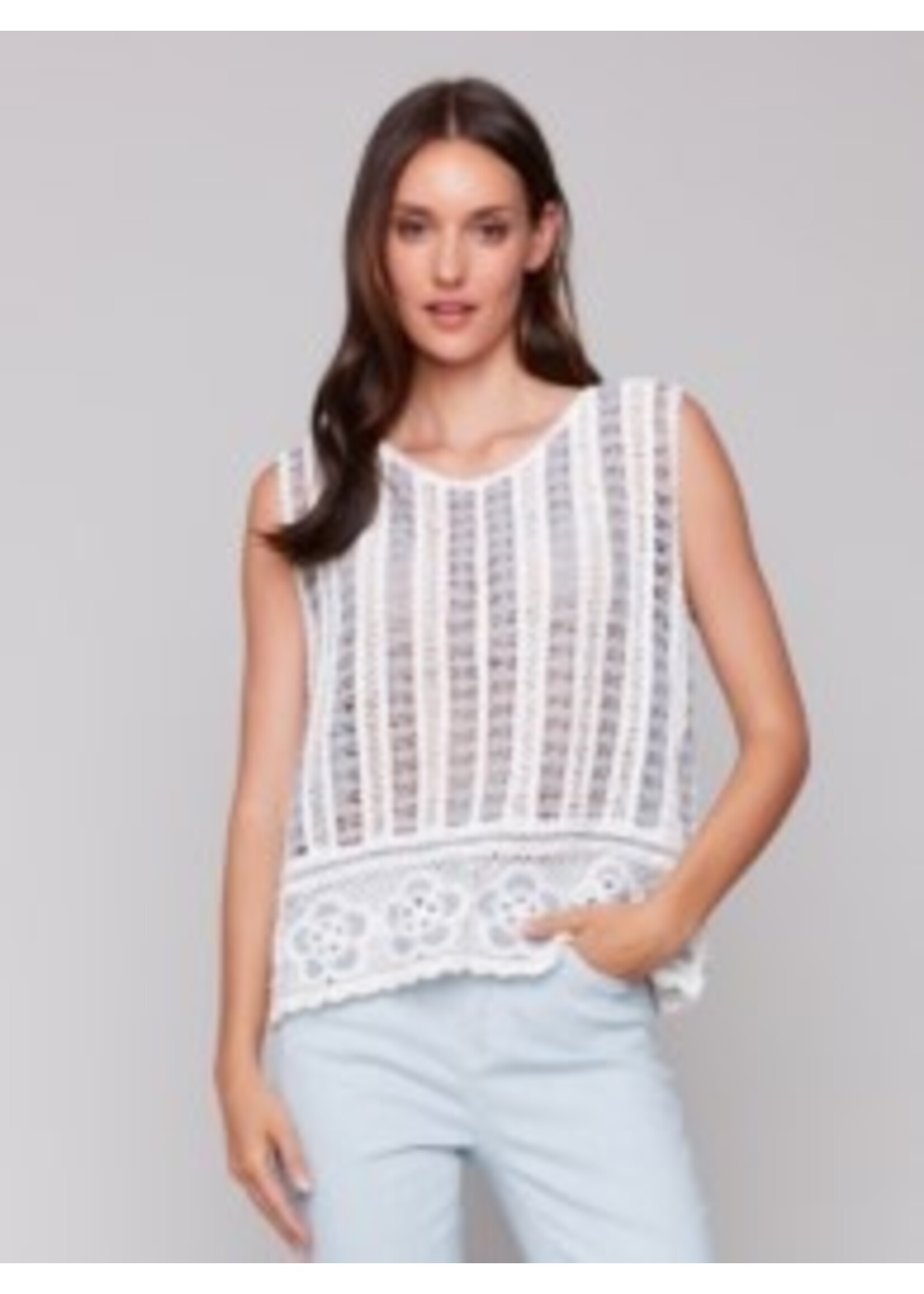 Charlie B Slvless Crochet Top C4610