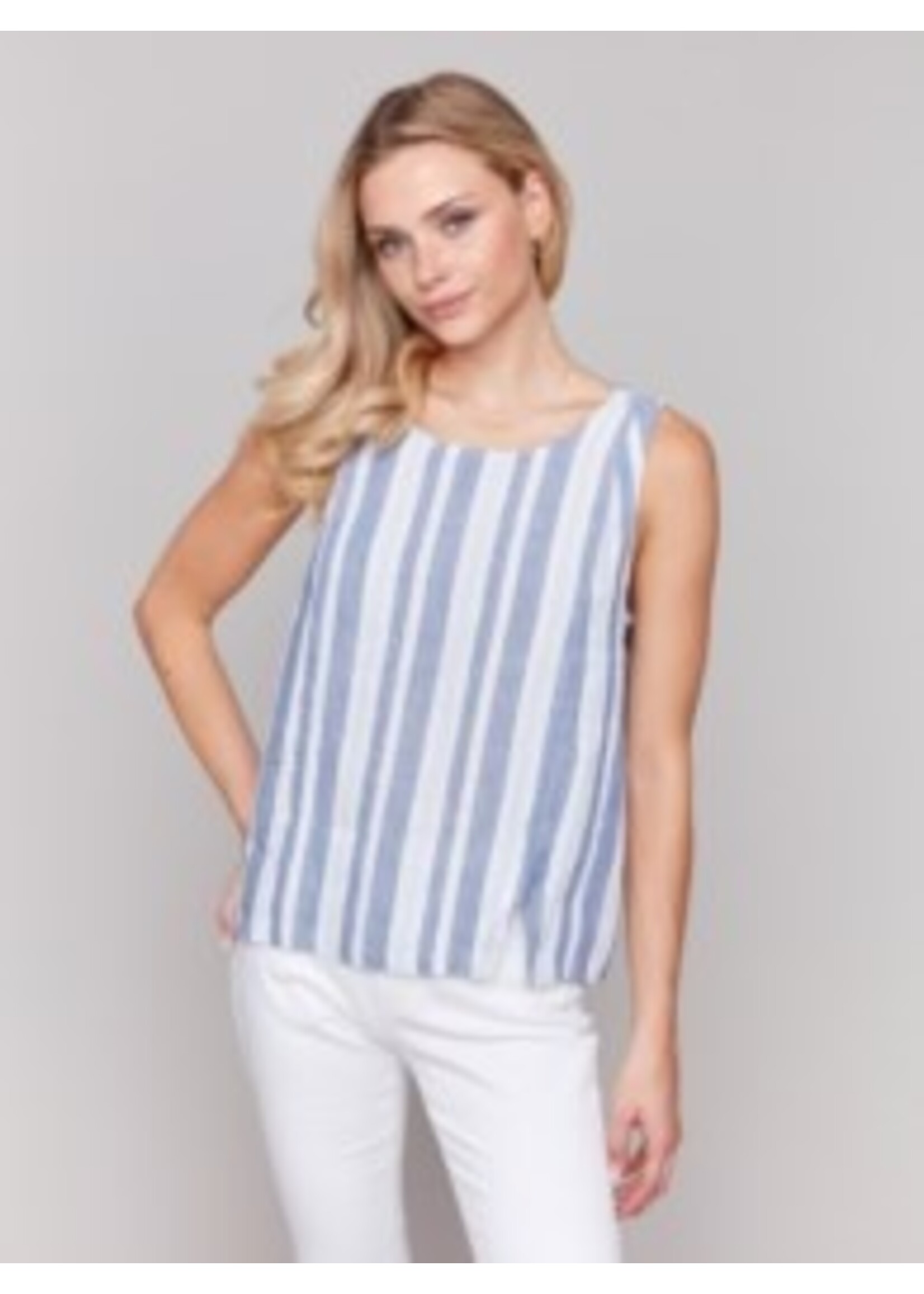 Charlie B Slvless Linen Top C4543YR