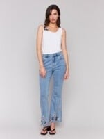 Charlie B Front Slit Embroidered Pant C5653