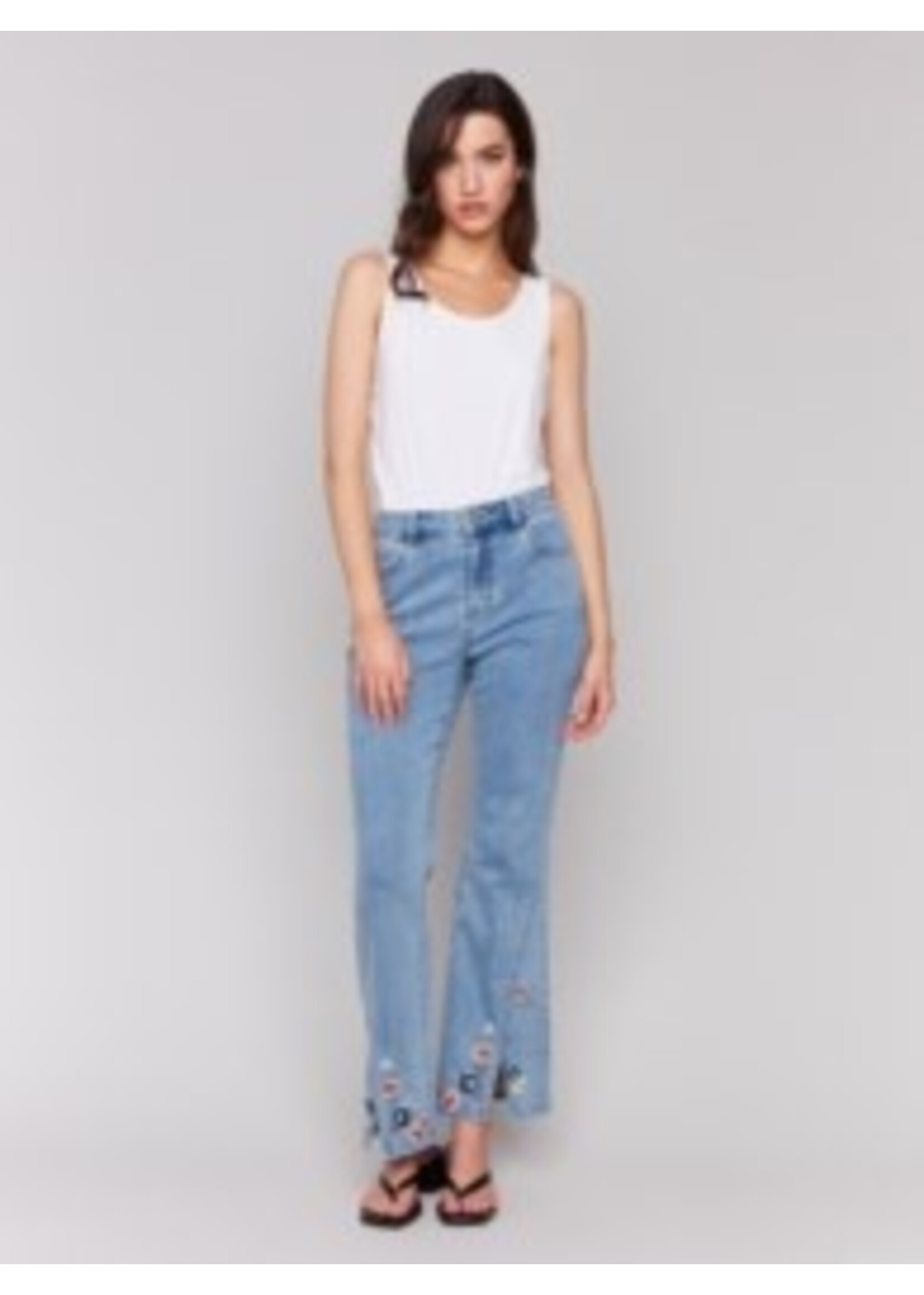 Charlie B Front Slit Embroidered Pant C5653