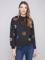 Charlie B Mock Neck Sweater w/Embroidery C2689E