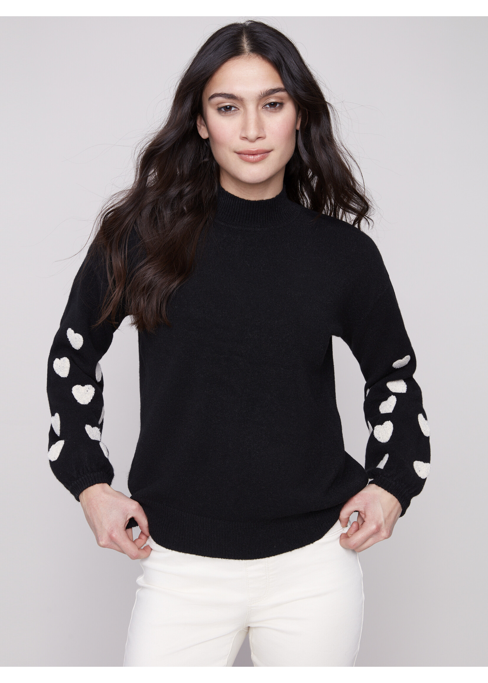 Charlie B Mock Neck Sweater w/Ebroidery C2689R