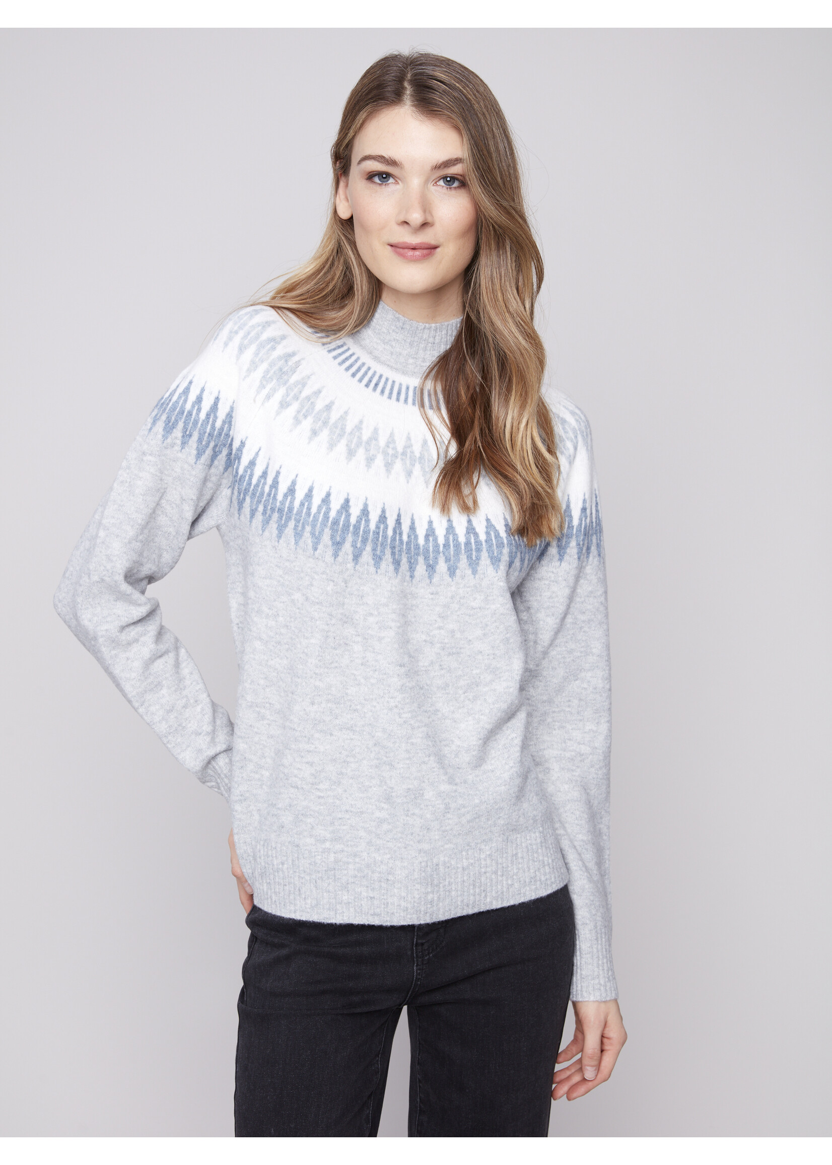 Charlie B Apres Ski Jacquard Mock Neck Sweater C2859