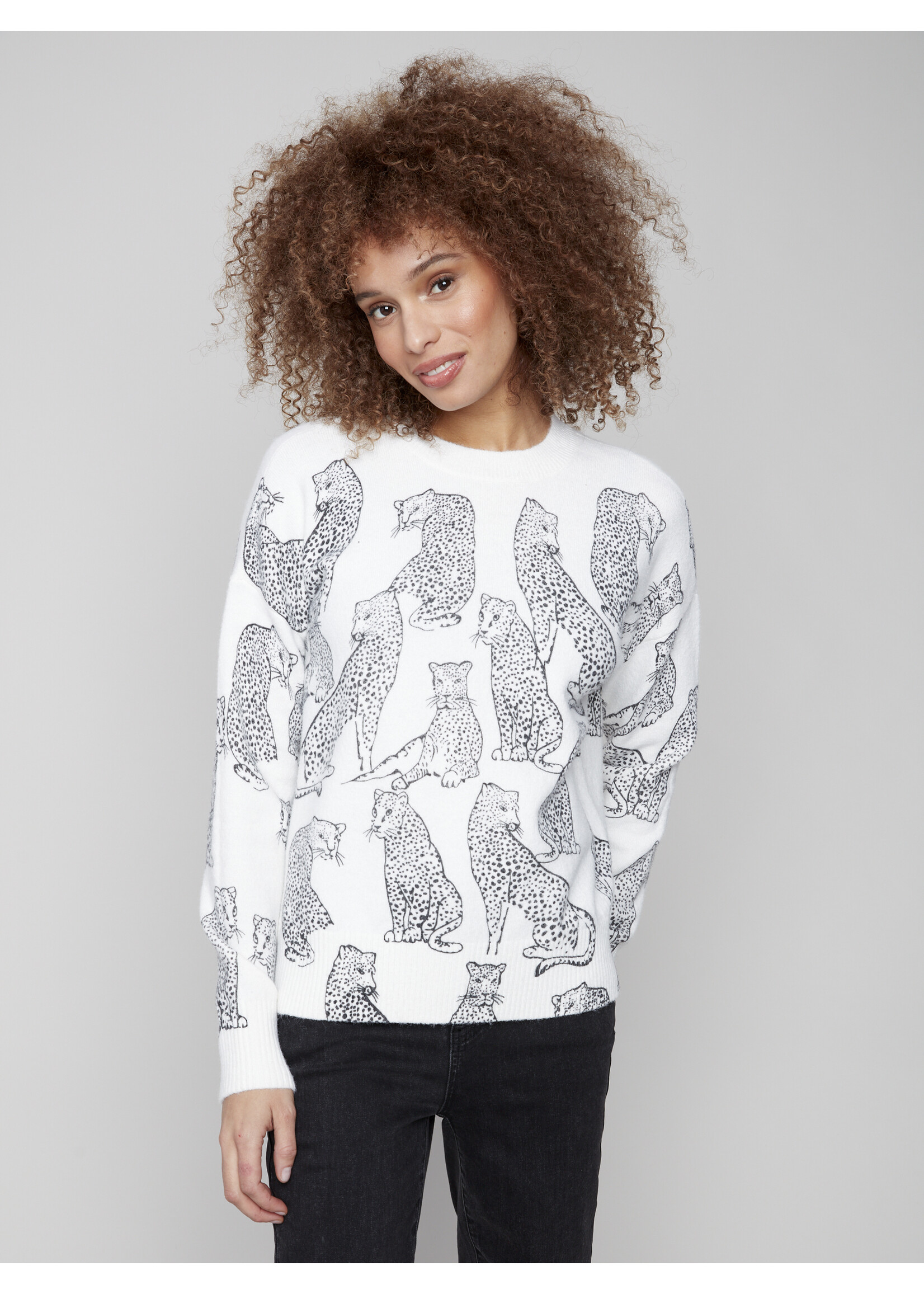 Charlie B Printed Crew Neck Sweater C2906
