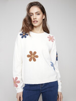 Charlie B Super Plush Sweaterw/Boucle Flowers C2829