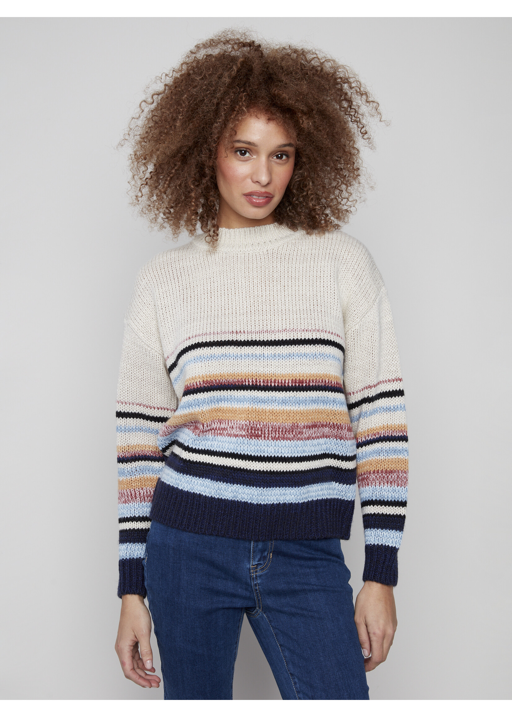 Charlie B Crew Neck Multi Colour Stripe Sweater C2904