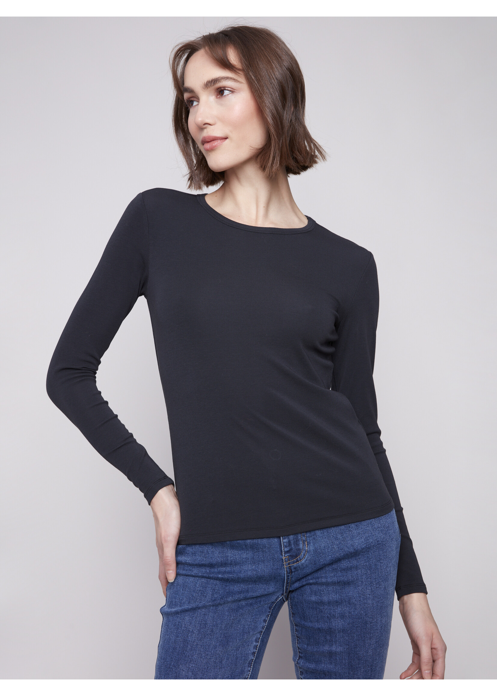 Charlie B Lg Slv Crew Neck Top C1408PK