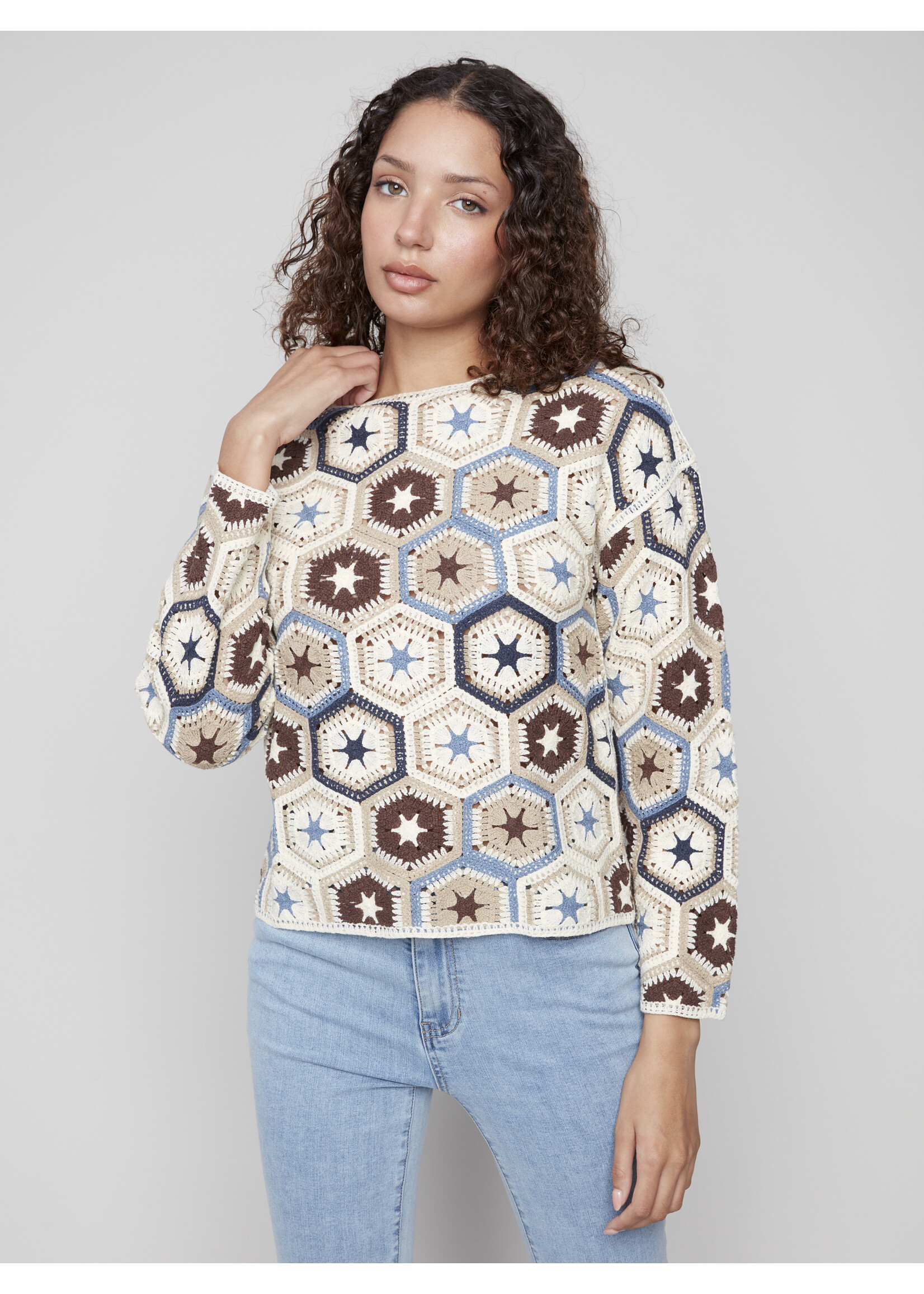 Charlie B Crochet LS Top C4633P