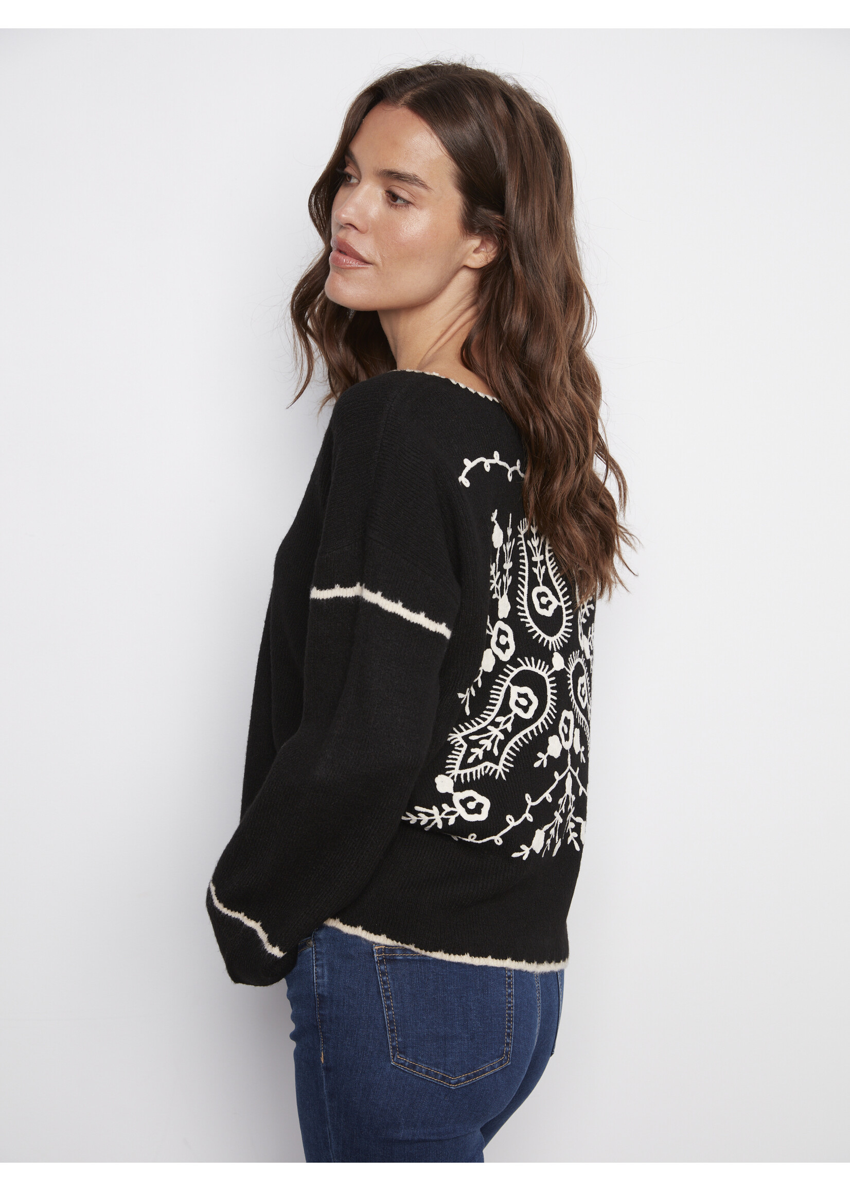 Charlie B Notched Neck Sweater C2879