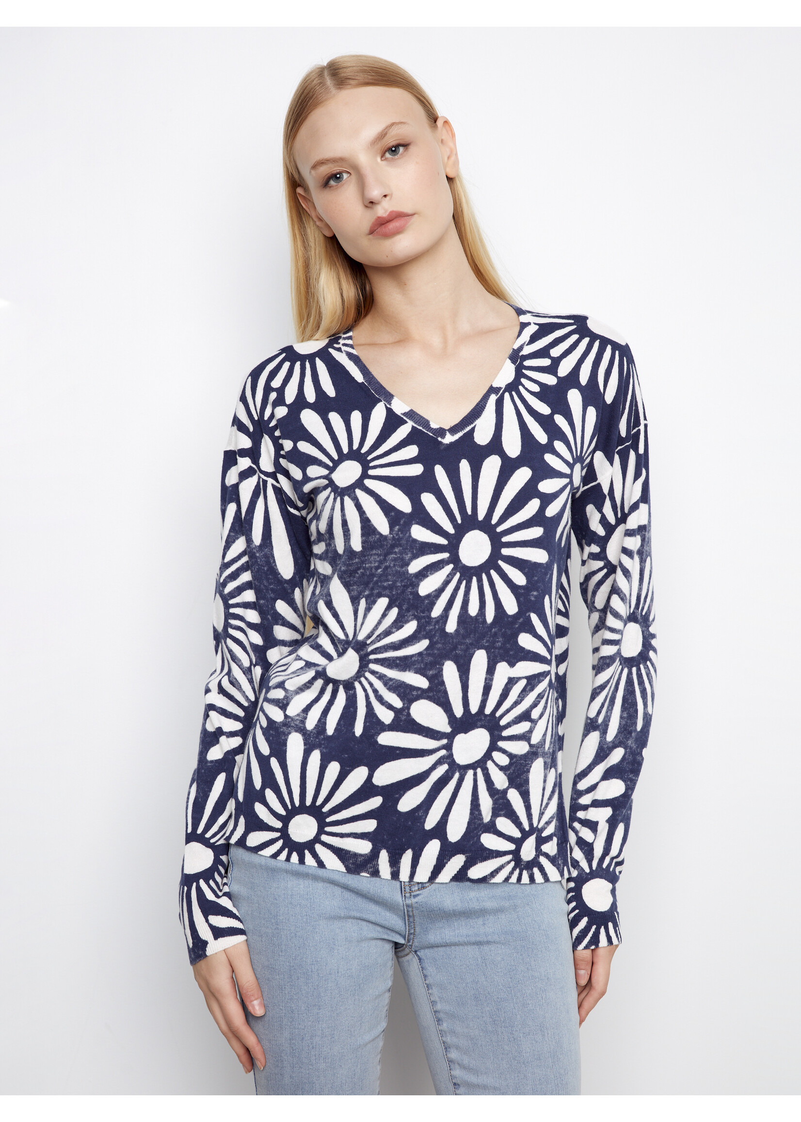 Charlie B LS Reversible V-Neck Sweater C2968