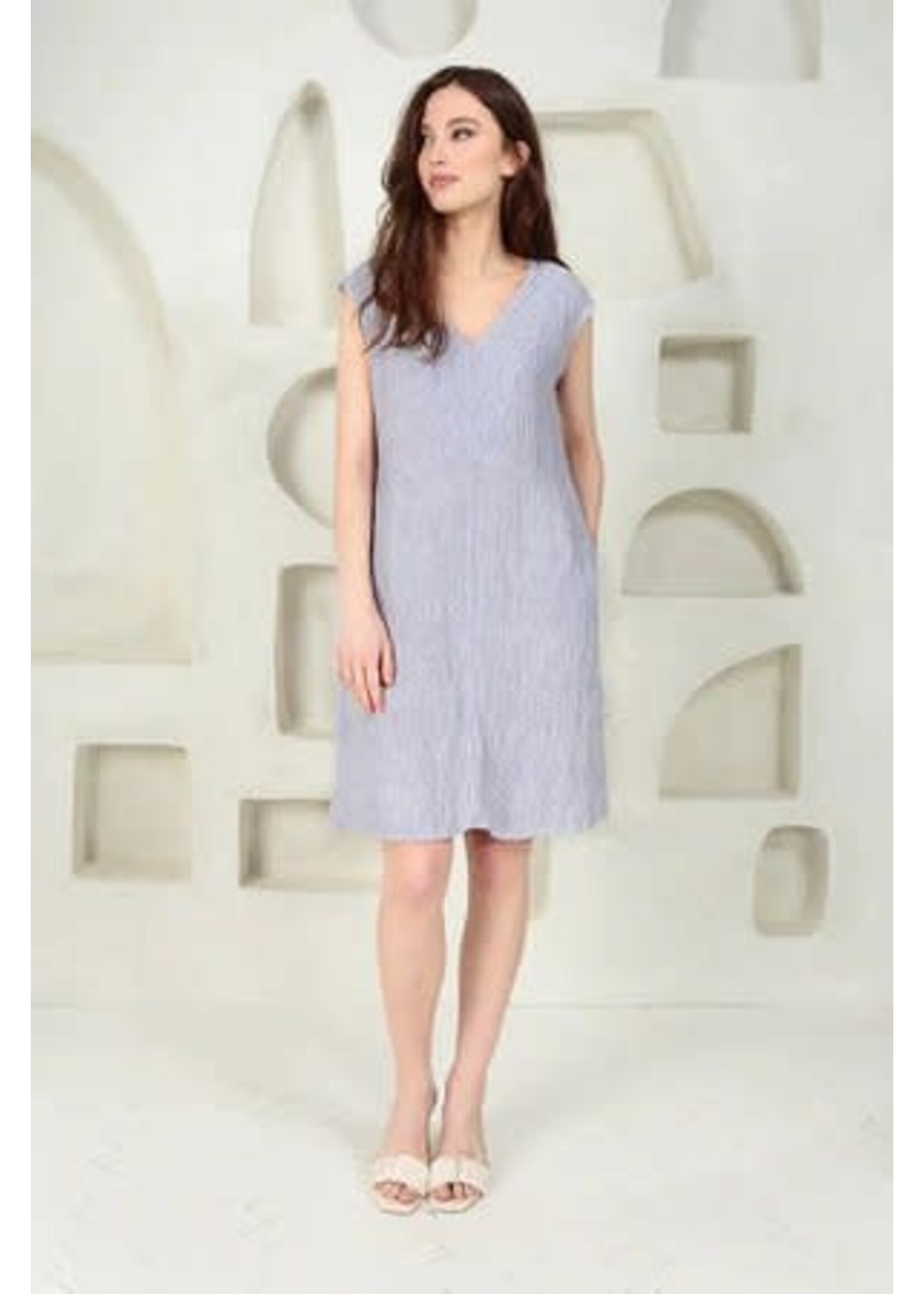 GRIZAS Midi V-Neck Crinkled Lavender Silk Linen Dress