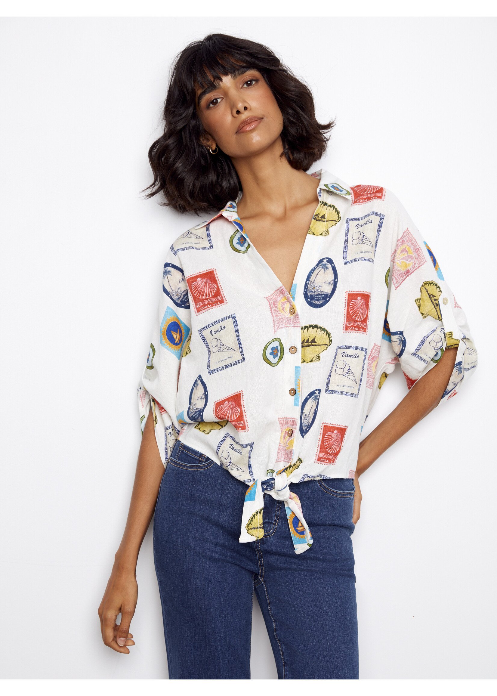 Charlie B Tie Front Blouse C4637X