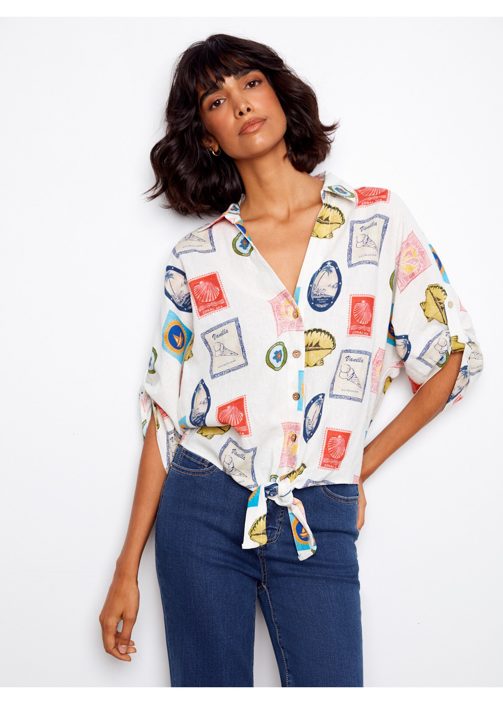 Charlie B Tie Front Blouse C4637X