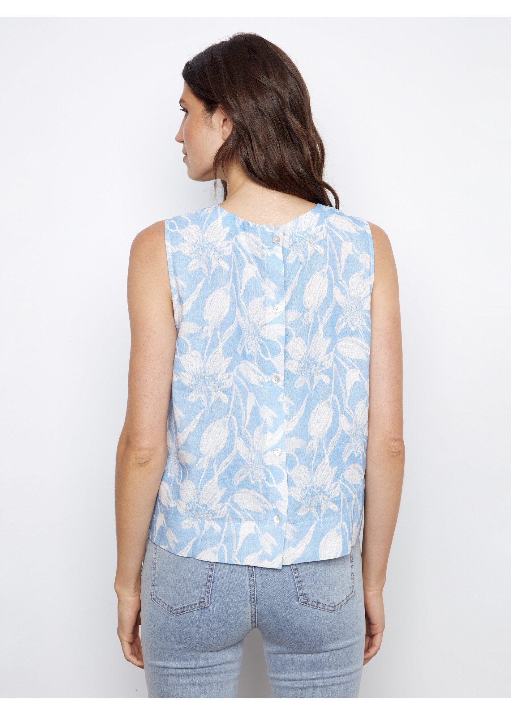 Charlie B Slvless Blouse Back Button Detail C4653