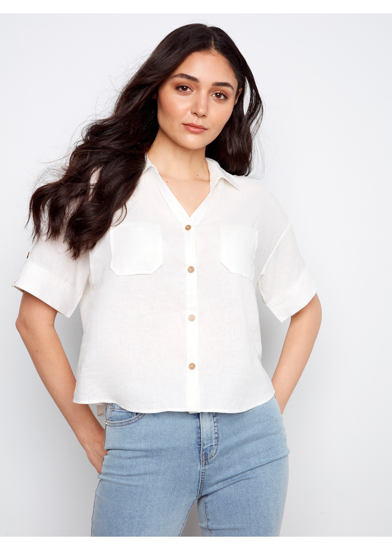 Charlie B SS Linen Blouse C4688