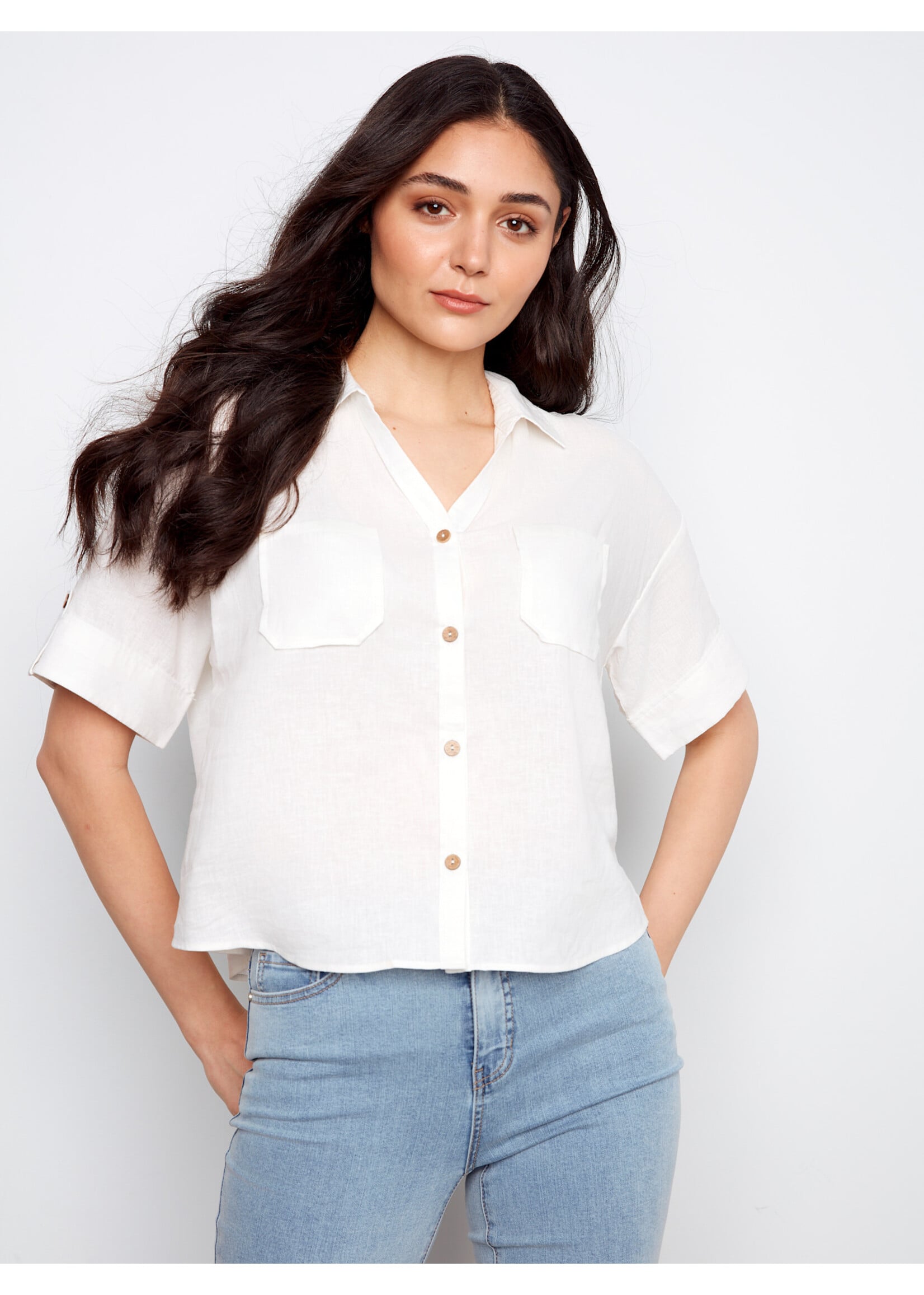 Charlie B SS Linen Blouse C4688
