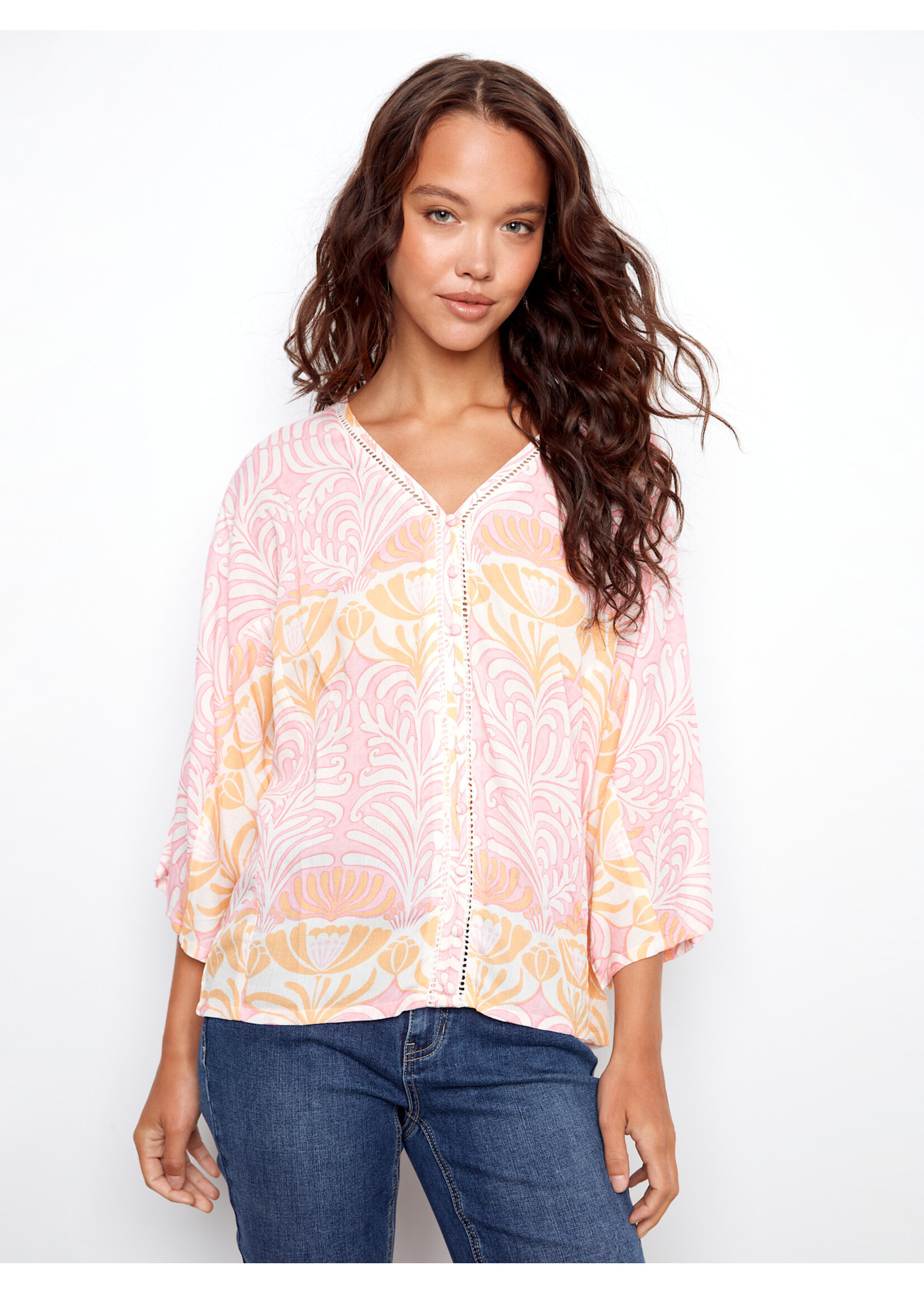 Charlie B 3/4 Slv Blouse C4650