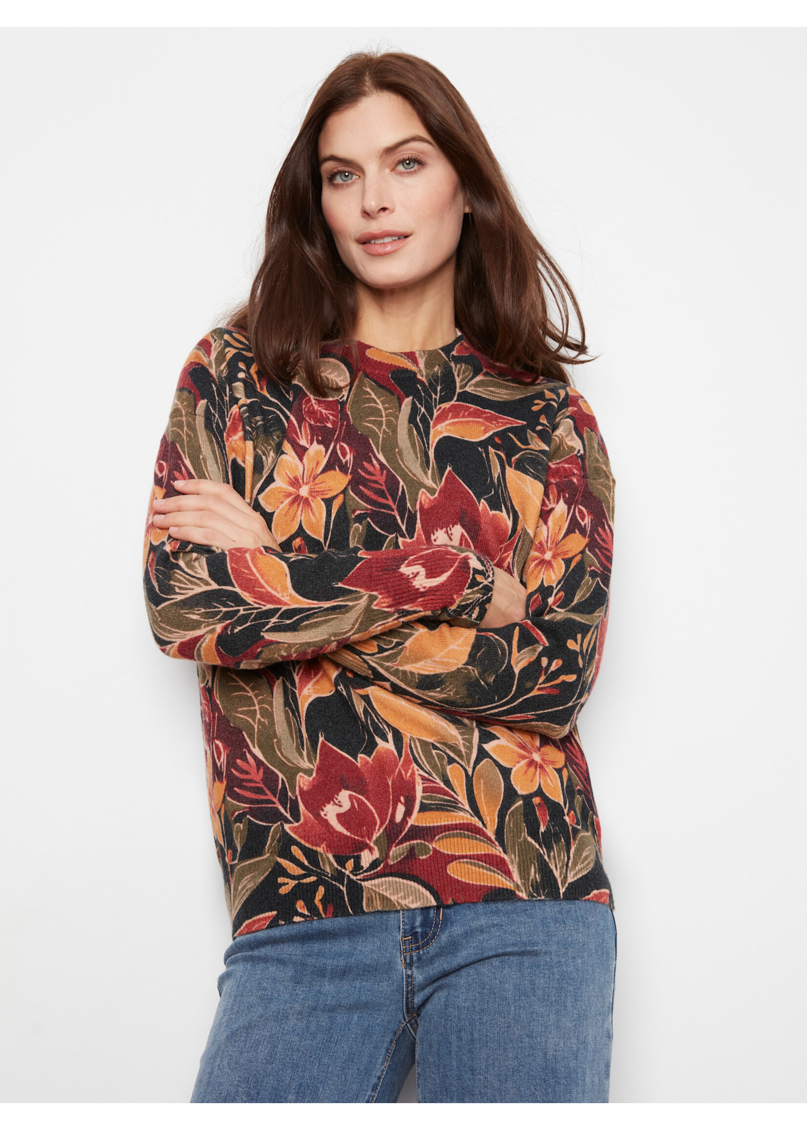 Charlie B Crew Neck Sweater w/Zipper Detail C2574RP