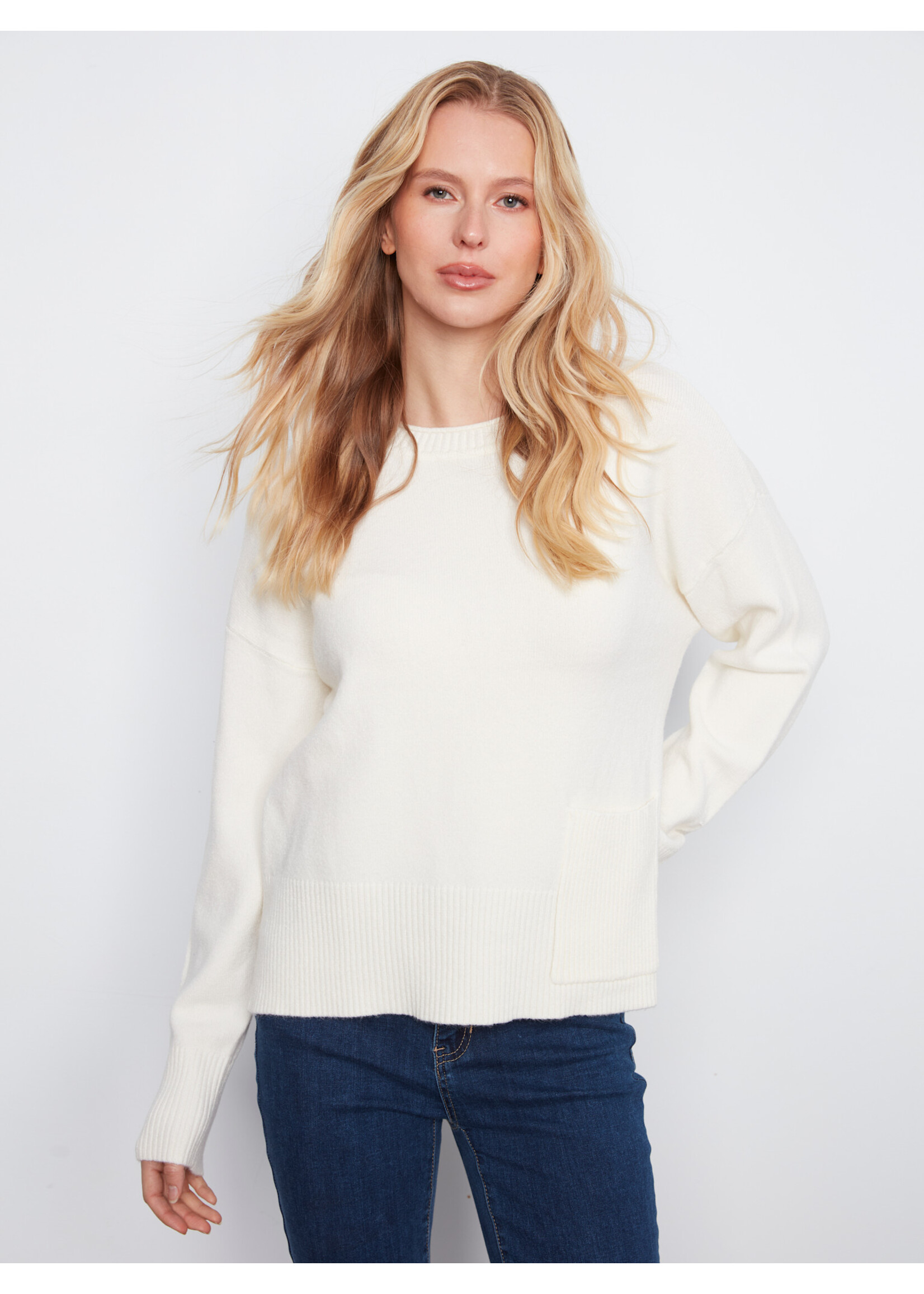 Charlie B Crew Neck Cropped Sweater C2052 736A