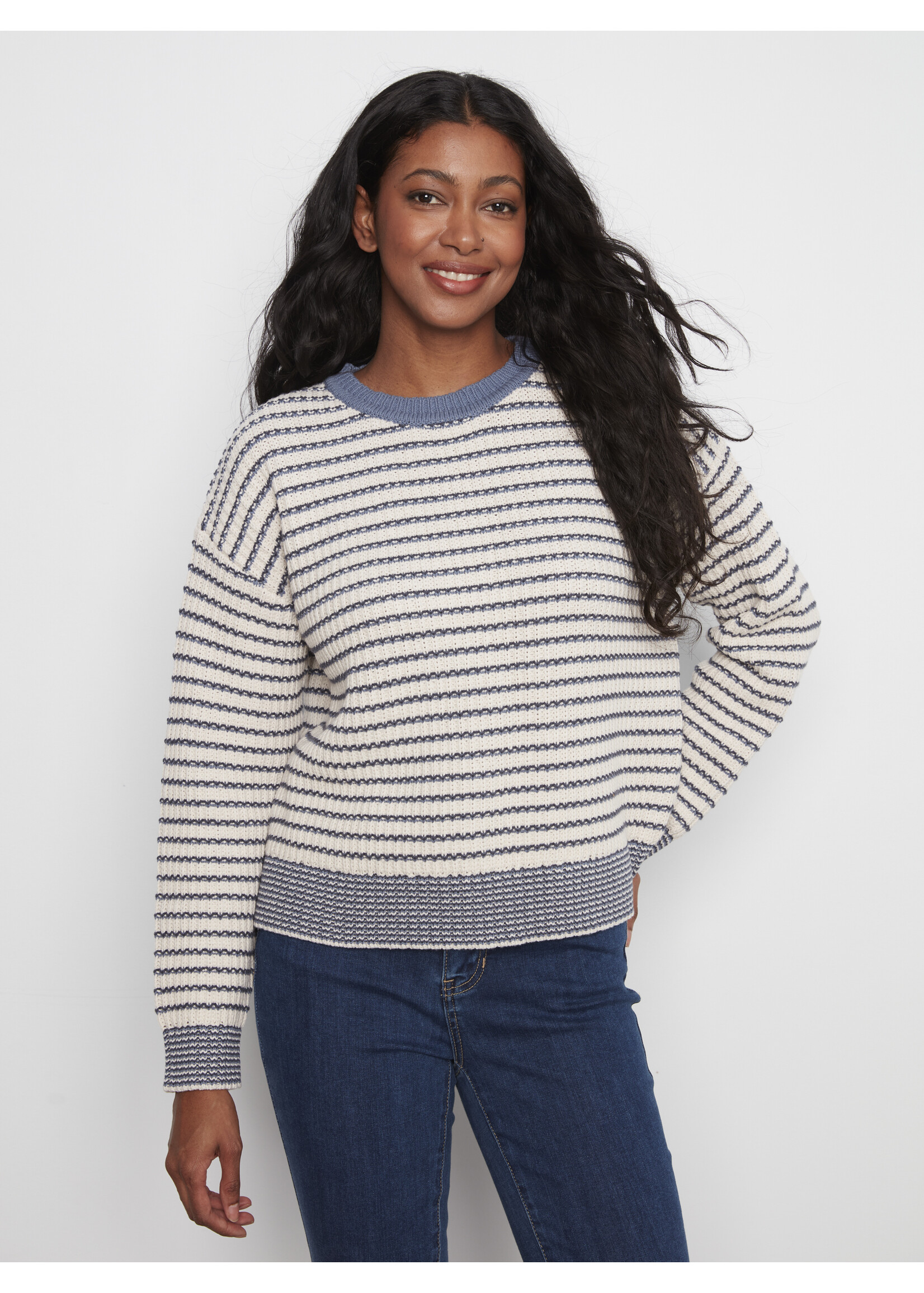 Charlie B Striped Crew Neck Sweater C2033 424B