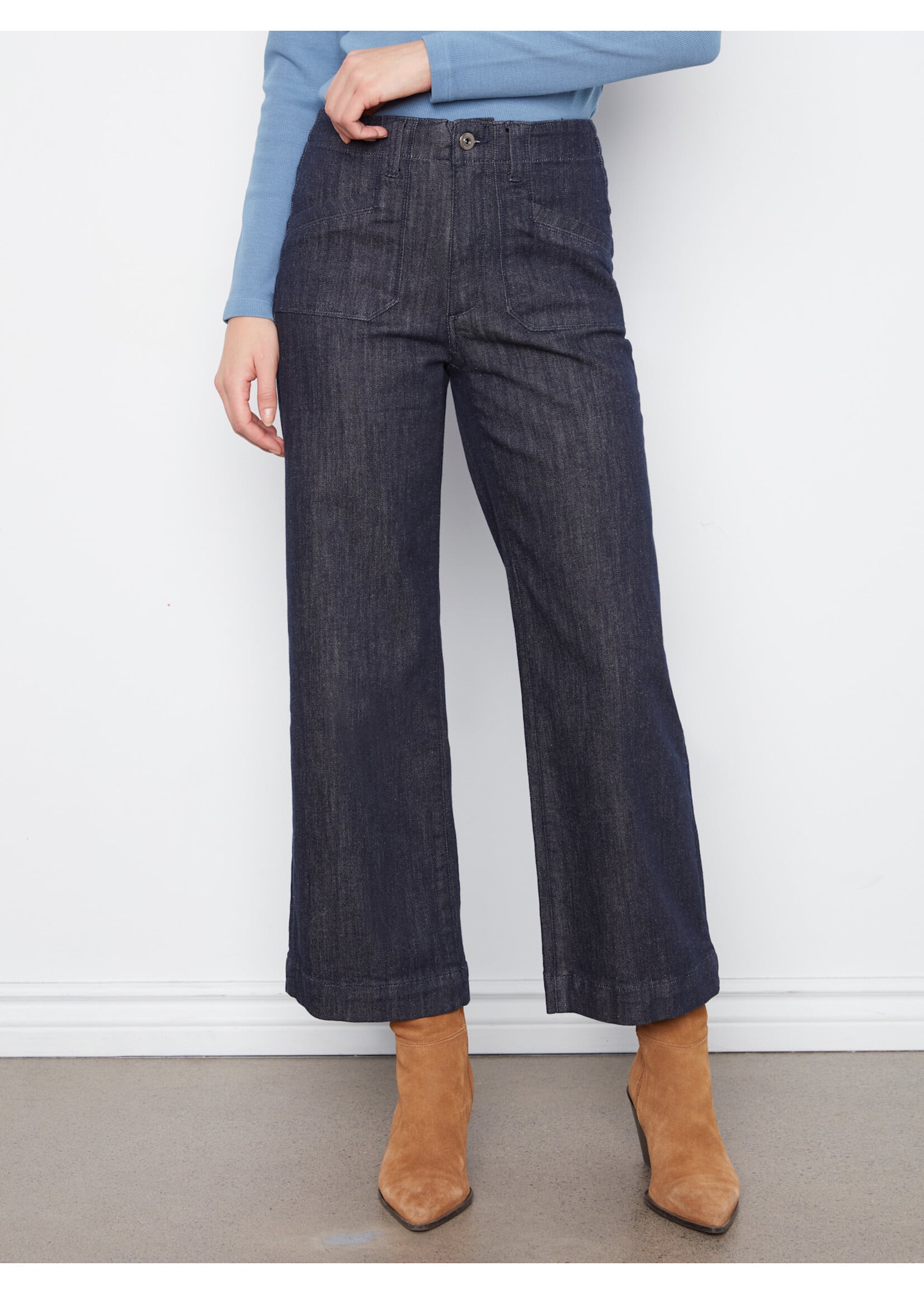 Charlie B Wide Leg, Patch Pocket Denim Pants C5660RR