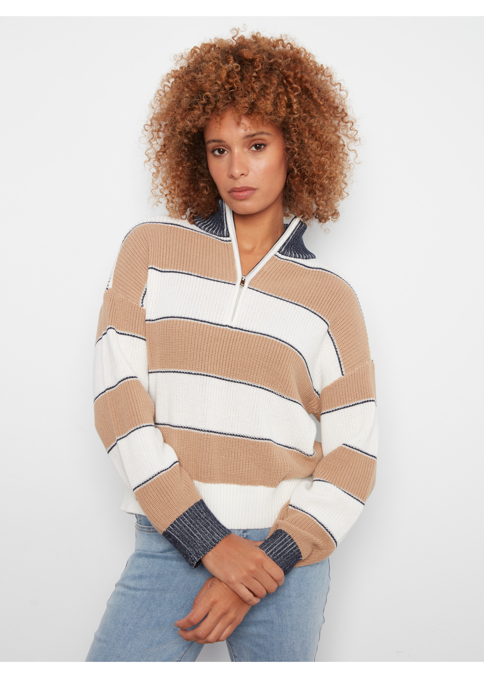 Charlie B Mock Neck with Zipper Sweater C2040